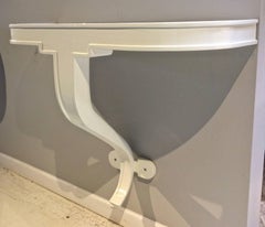 Vintage Pair of White Lacquered Wall Mounted Demi Lune Console Tables