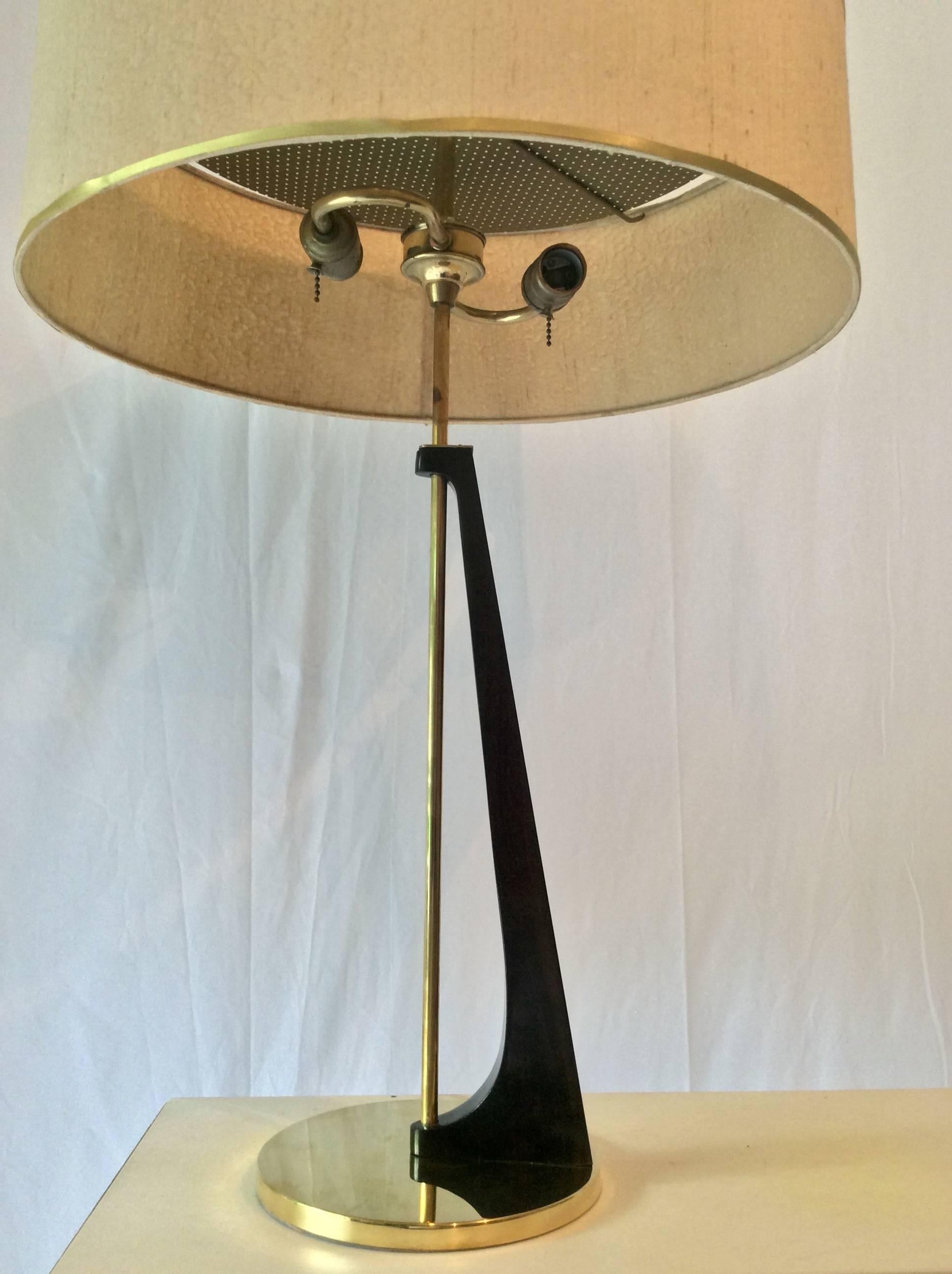 Brass Mid-Century Modern Table Lamps in Sculptural Wood Form, circa 1950