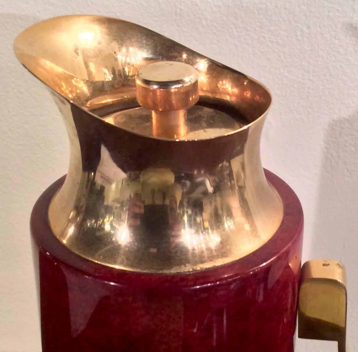 Italian Aldo Tura Lacquered Goatskin and Brass Pitcher For Sale