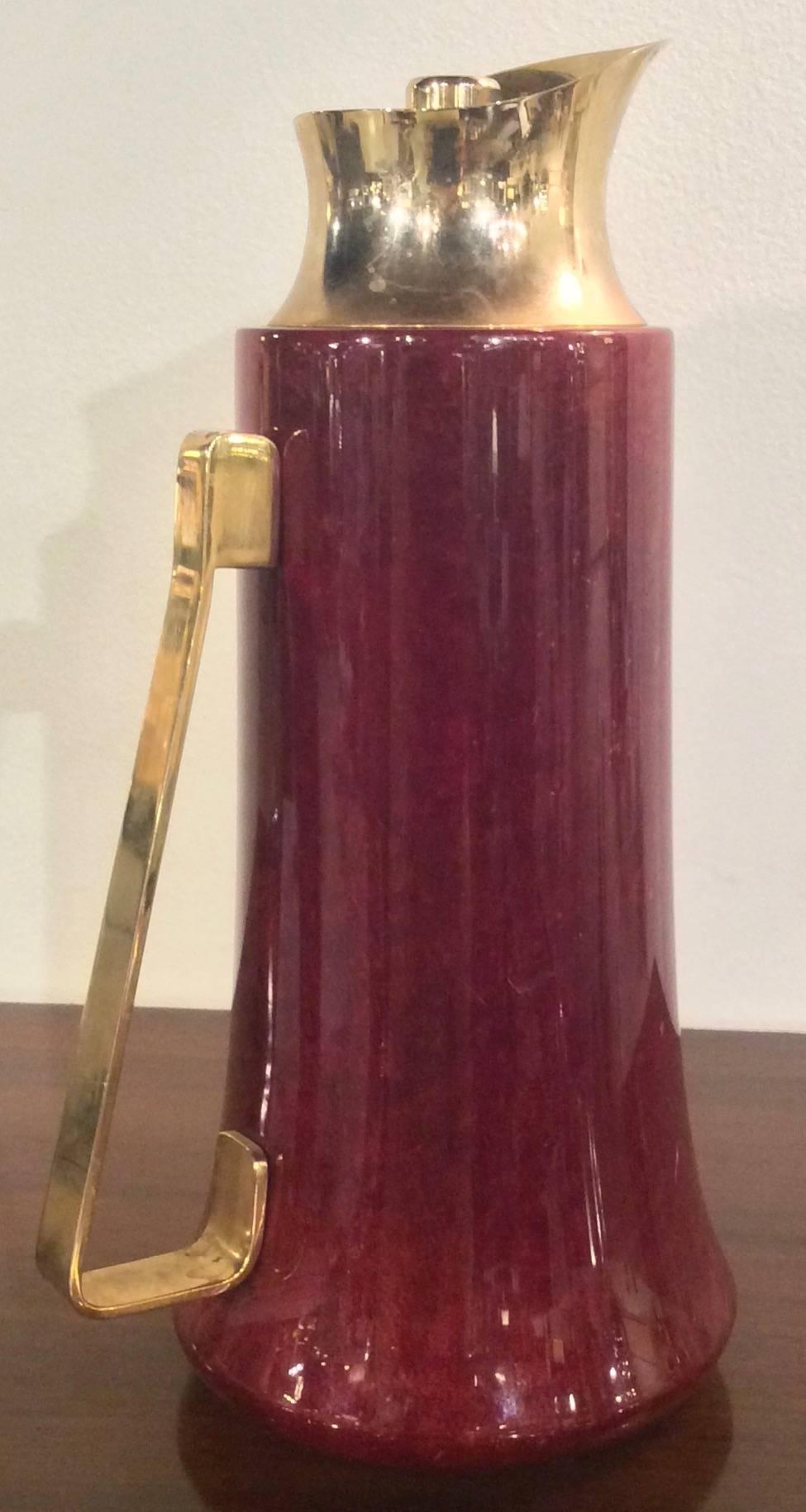 Made in Italy, gorgeous oxblood red, Aldo Tura, lacquered goatskin carafe.
 