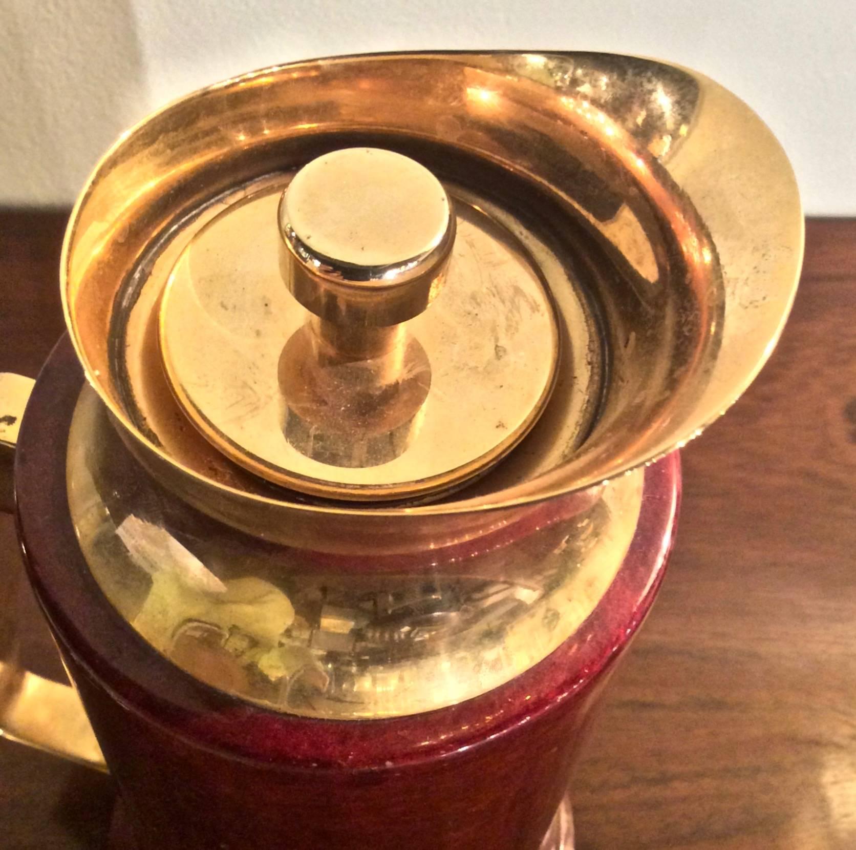 Aldo Tura Lacquered Goatskin and Brass Pitcher In Excellent Condition For Sale In Stamford, CT