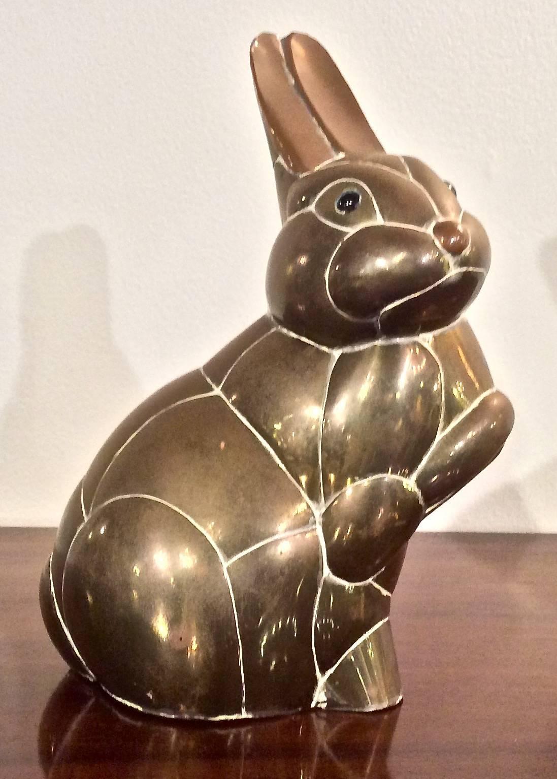 Mexican Brass Bunny Rabbit Sculpture Attributed to Sergio Bustamante