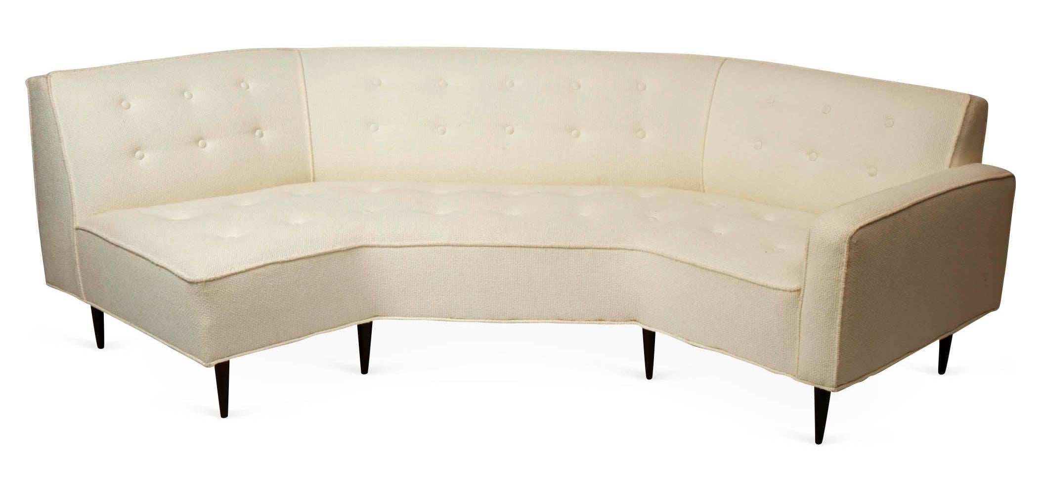 Elegant and modern, button tufted, sectional sofa attributed to Harvey Probber. Sectional seating pieces can stand alone, or be combined for large flexible seating arrangements (forming a configuration similar to letter 