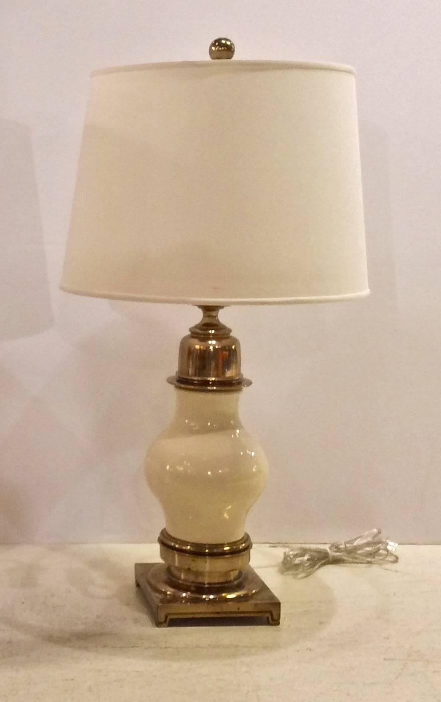Impressive Pair of Mid-Century Ceramic and Brass Table Lamps, by Stiffel 5