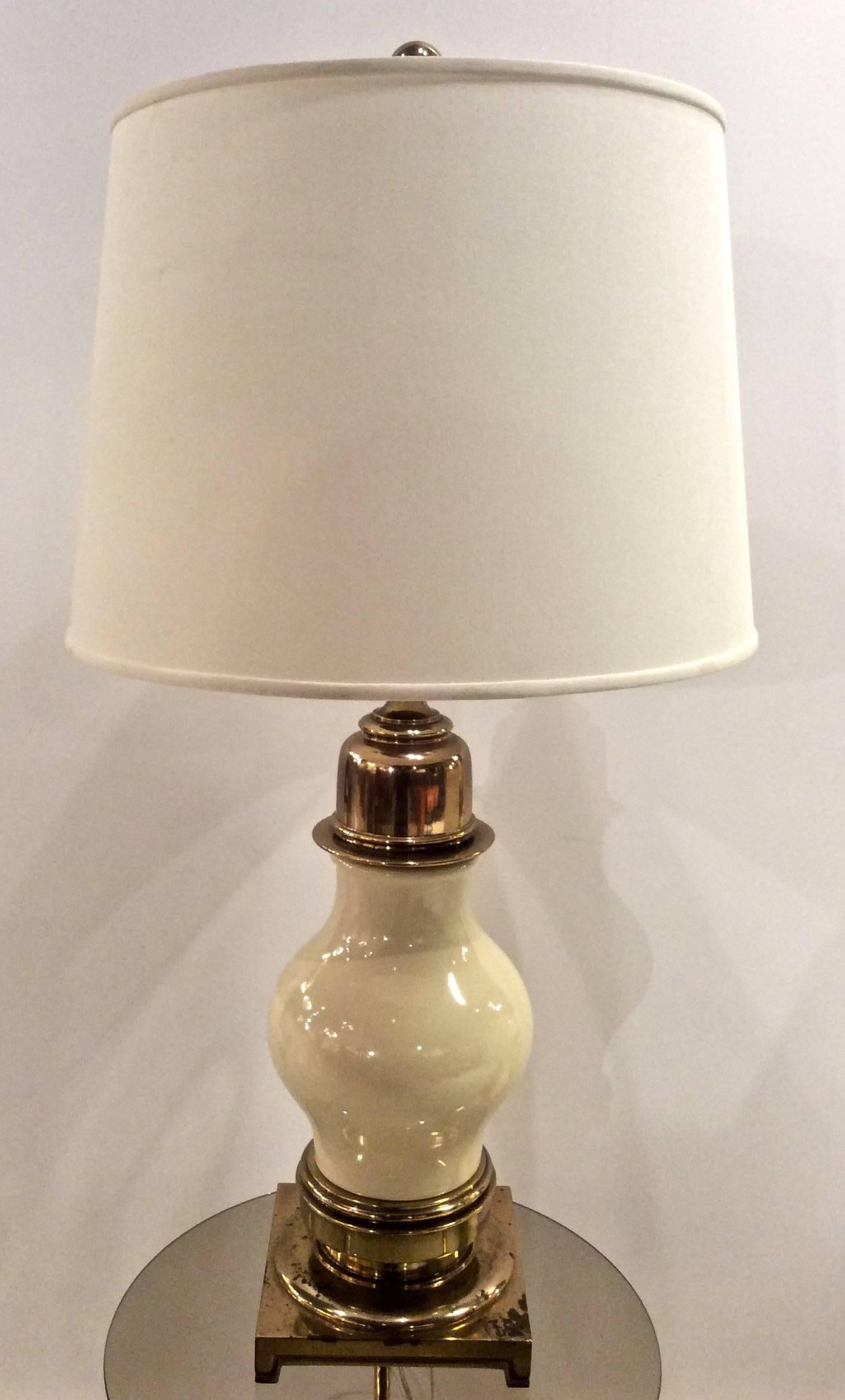 Impressive Pair of Mid-Century Ceramic and Brass Table Lamps, by Stiffel 1
