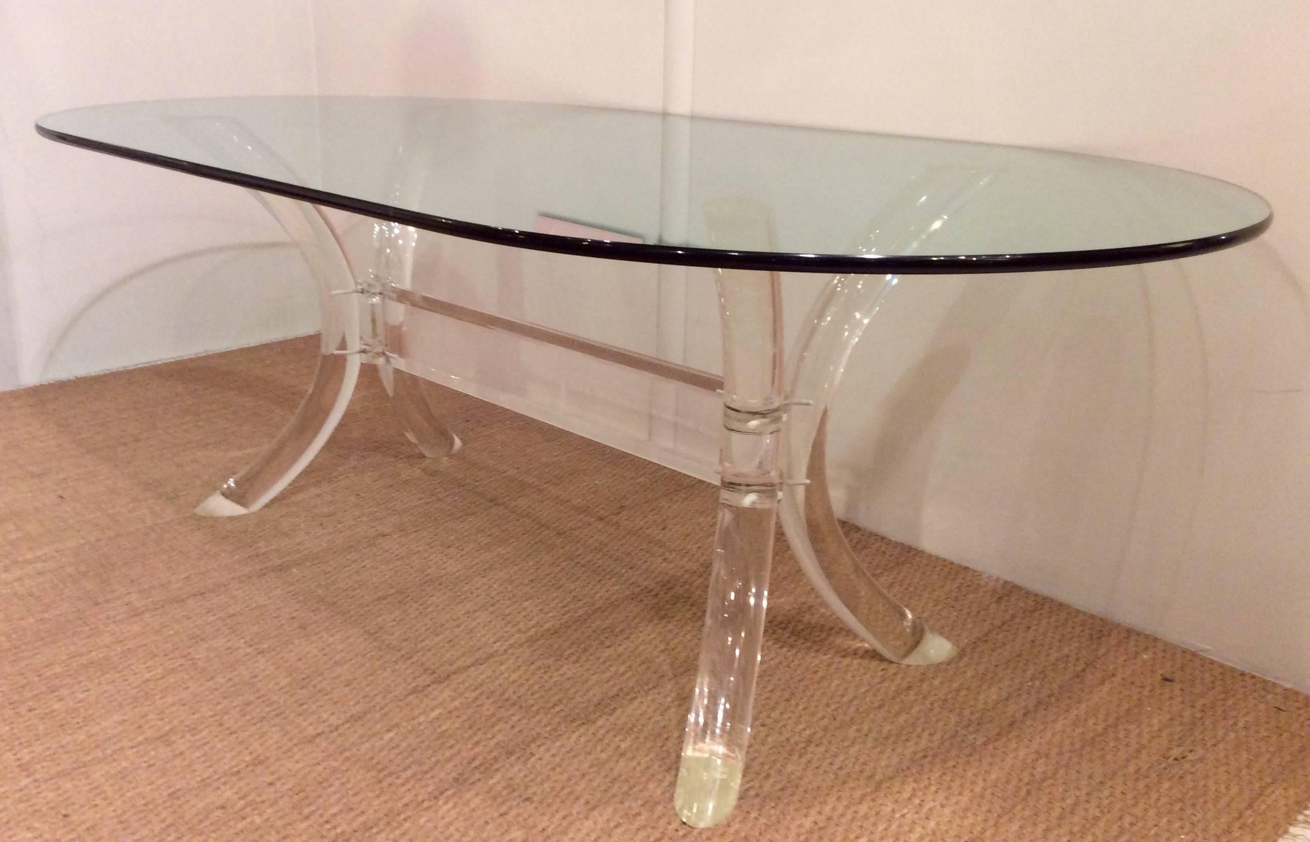 Hollywood Regency Lucite Dining Table, with Oval Glass Top, by Charles Hollis Jones