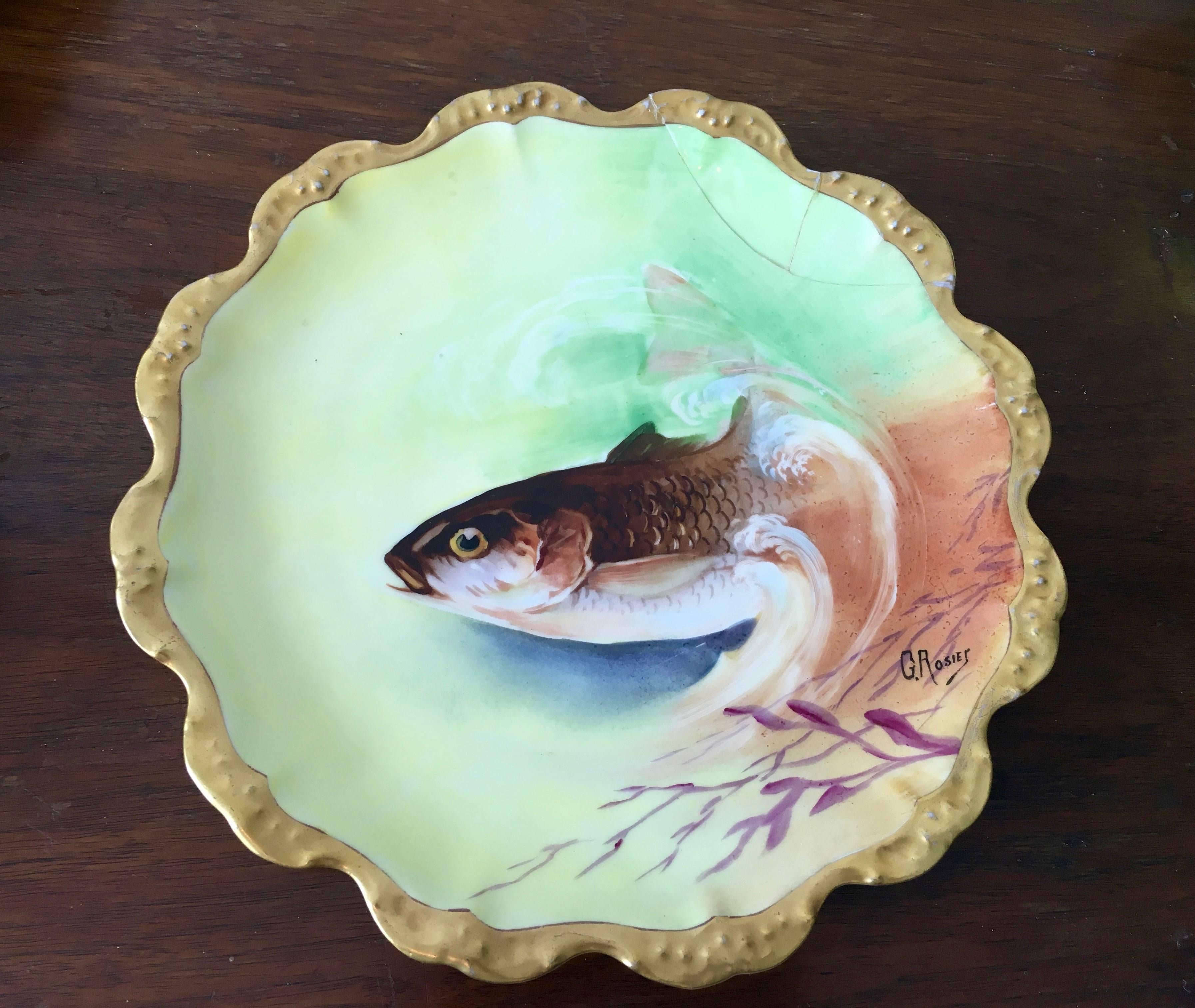 20th Century Limoges Hand-Painted Fish Service Set