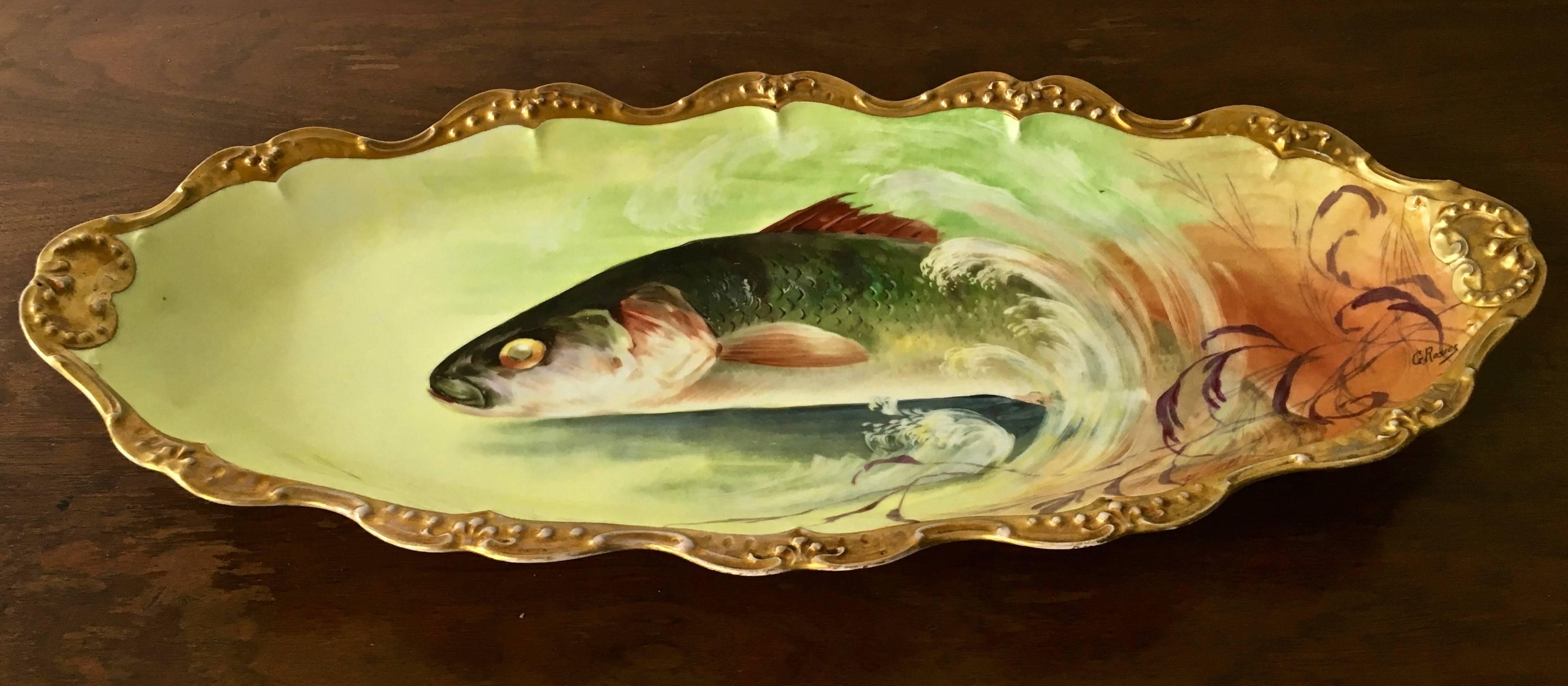 Porcelain Limoges Hand-Painted Fish Service Set