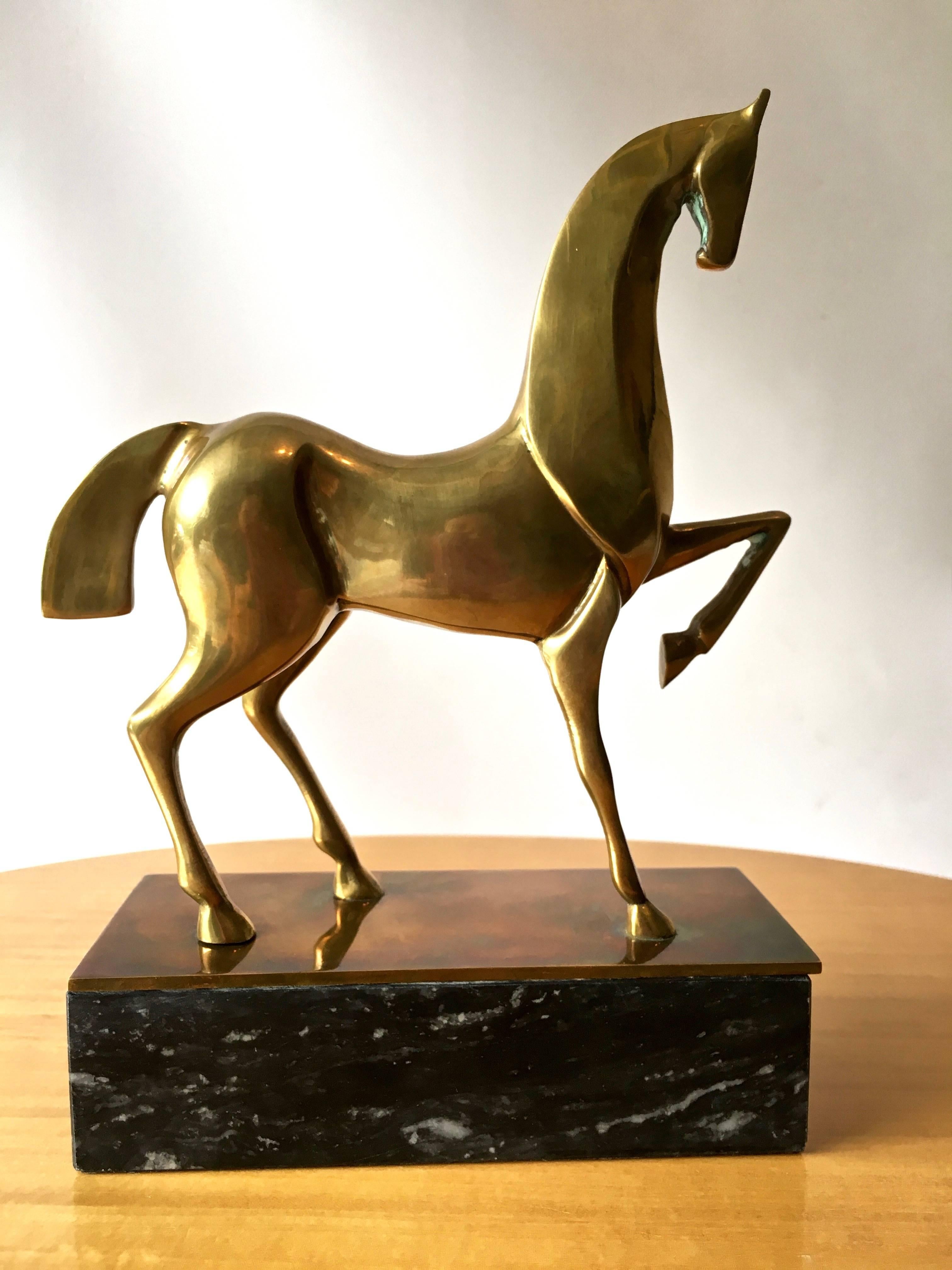 American Vintage Deco Style Etruscan Brass Horse Bookends, Manner of Boris Lovet-Lorski