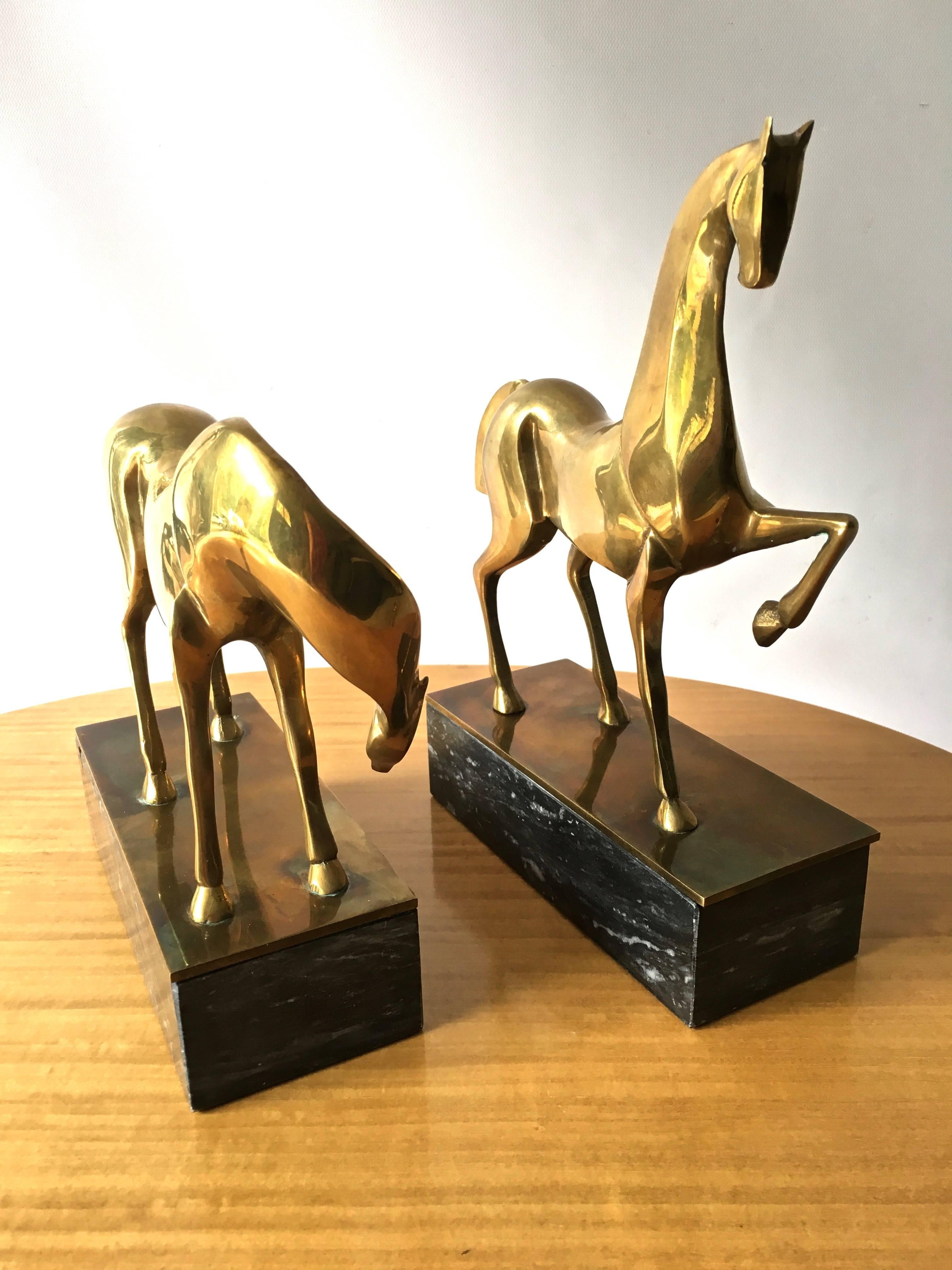 Late 20th Century Vintage Deco Style Etruscan Brass Horse Bookends, Manner of Boris Lovet-Lorski