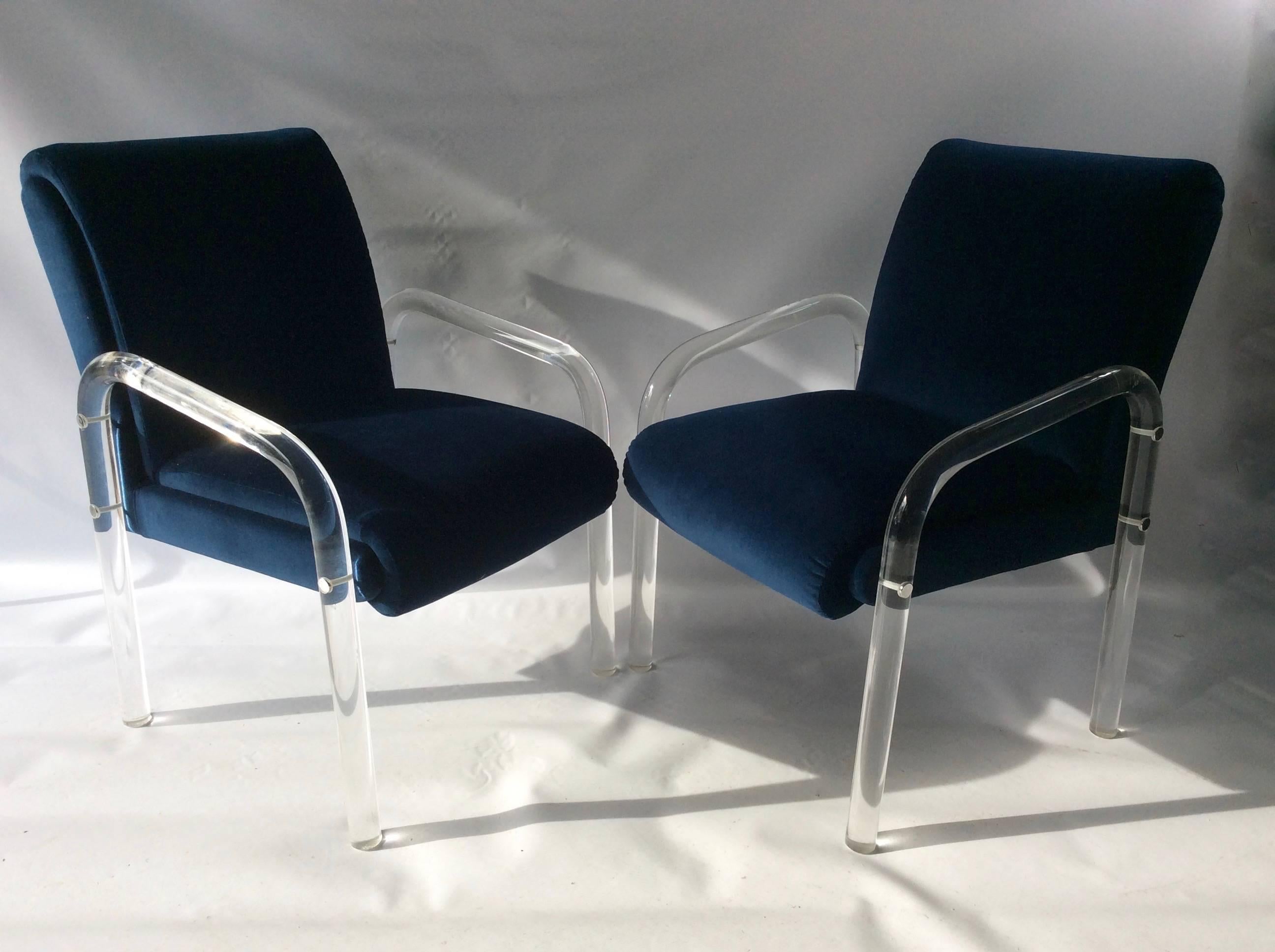 Upholstery Pair of Vintage Lucite Arm Chairs, Manner Charles Hollis Jones or Lion In Frost