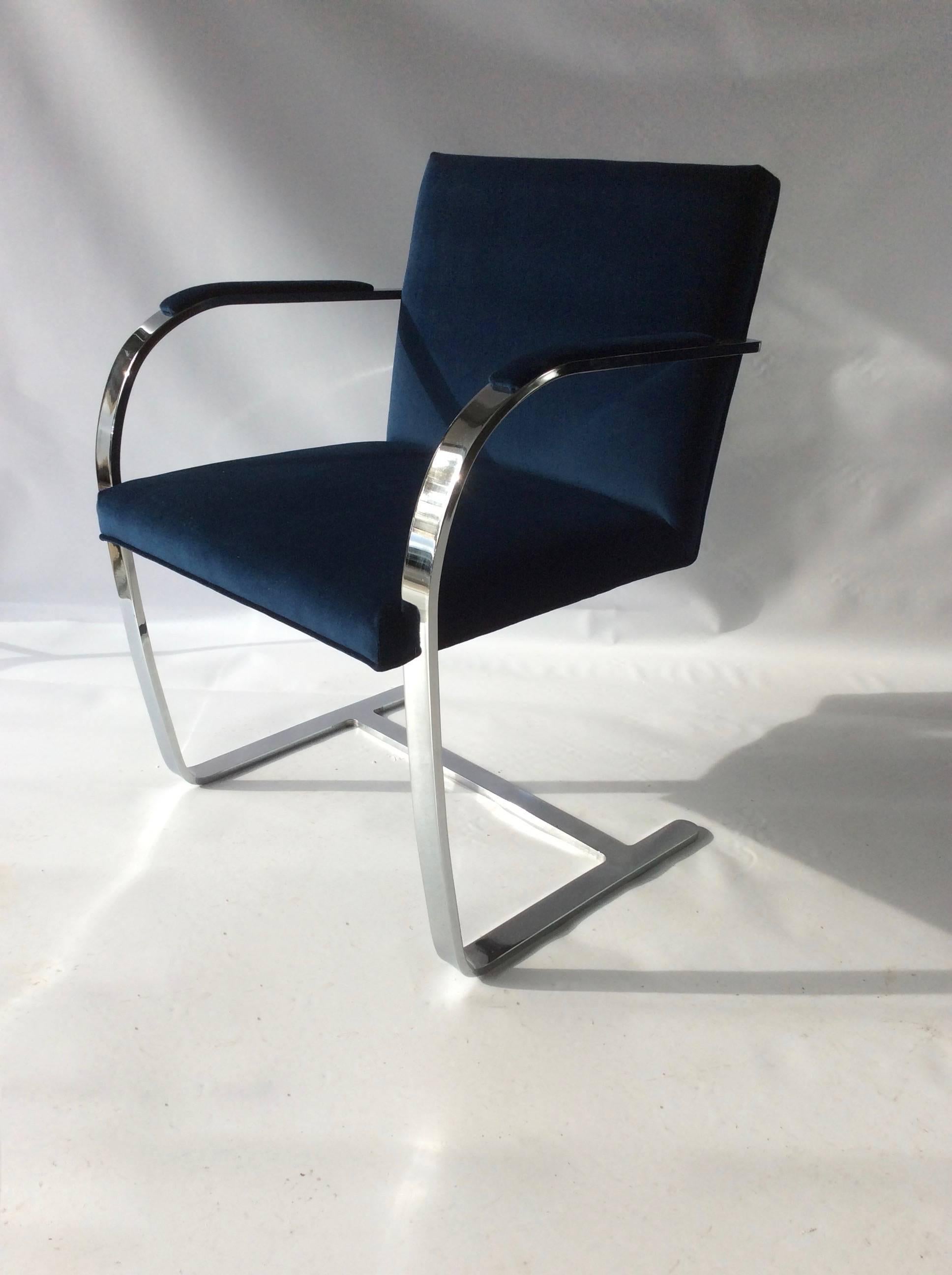 Polished Mies Van Der Rohe, BRNO Flat Bar Chrome Cantilevered Chairs, New Upholstery