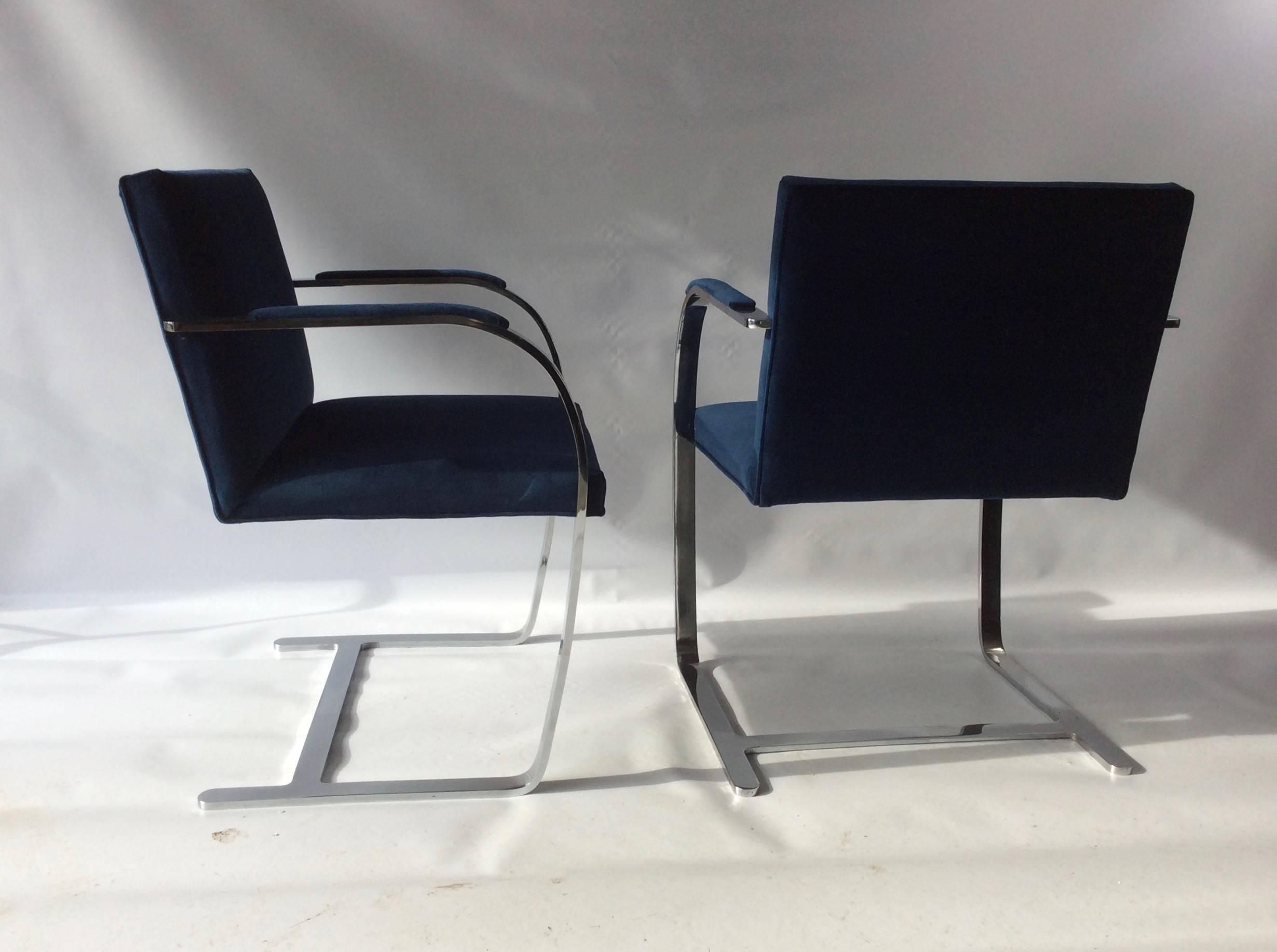 Mies Van Der Rohe, BRNO Flat Bar Chrome Cantilevered Chairs, New Upholstery 1