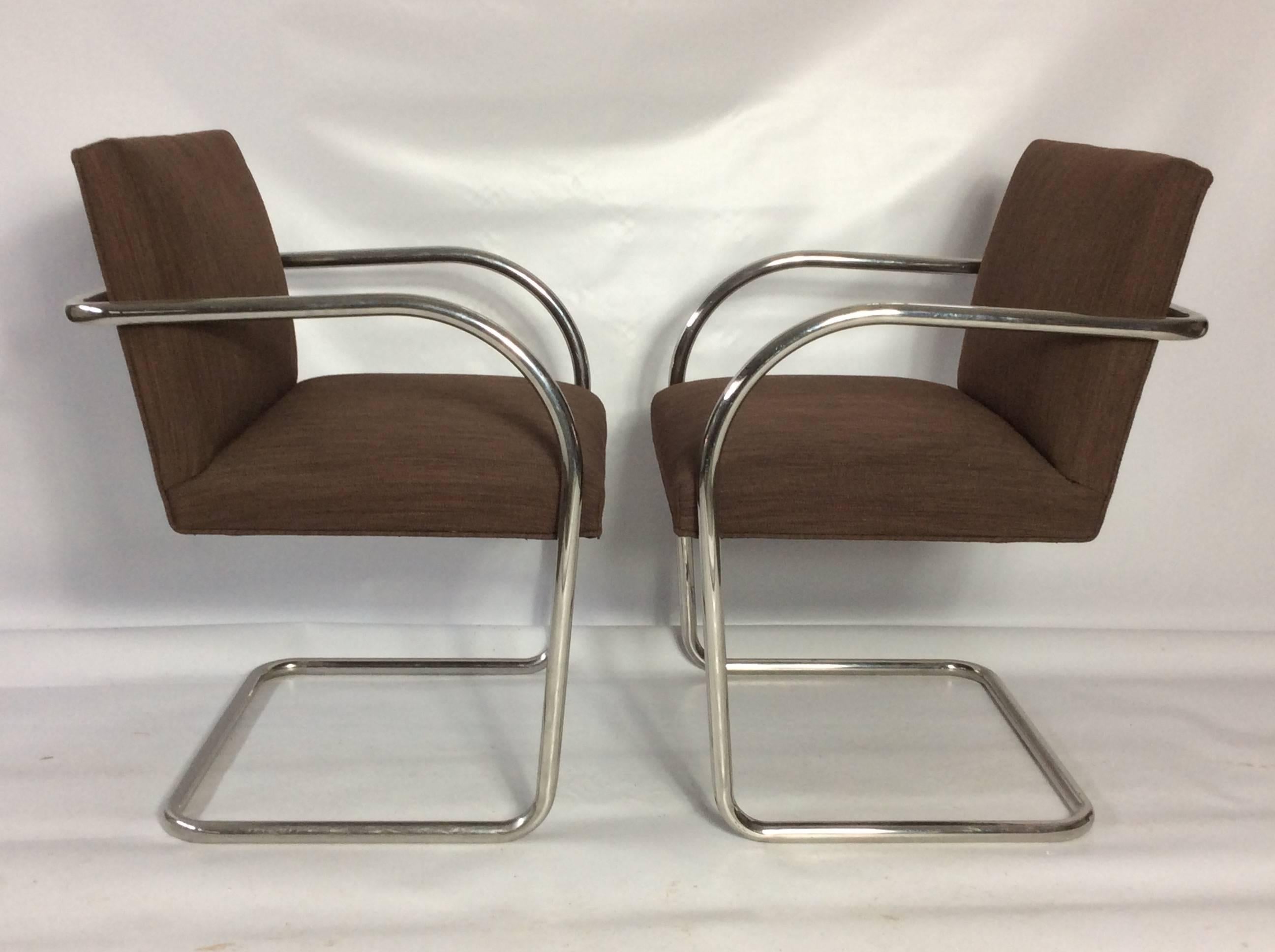 American Pair of Mies Van Der Rohe Tubular Chrome Brno Chairs by Knoll For Sale
