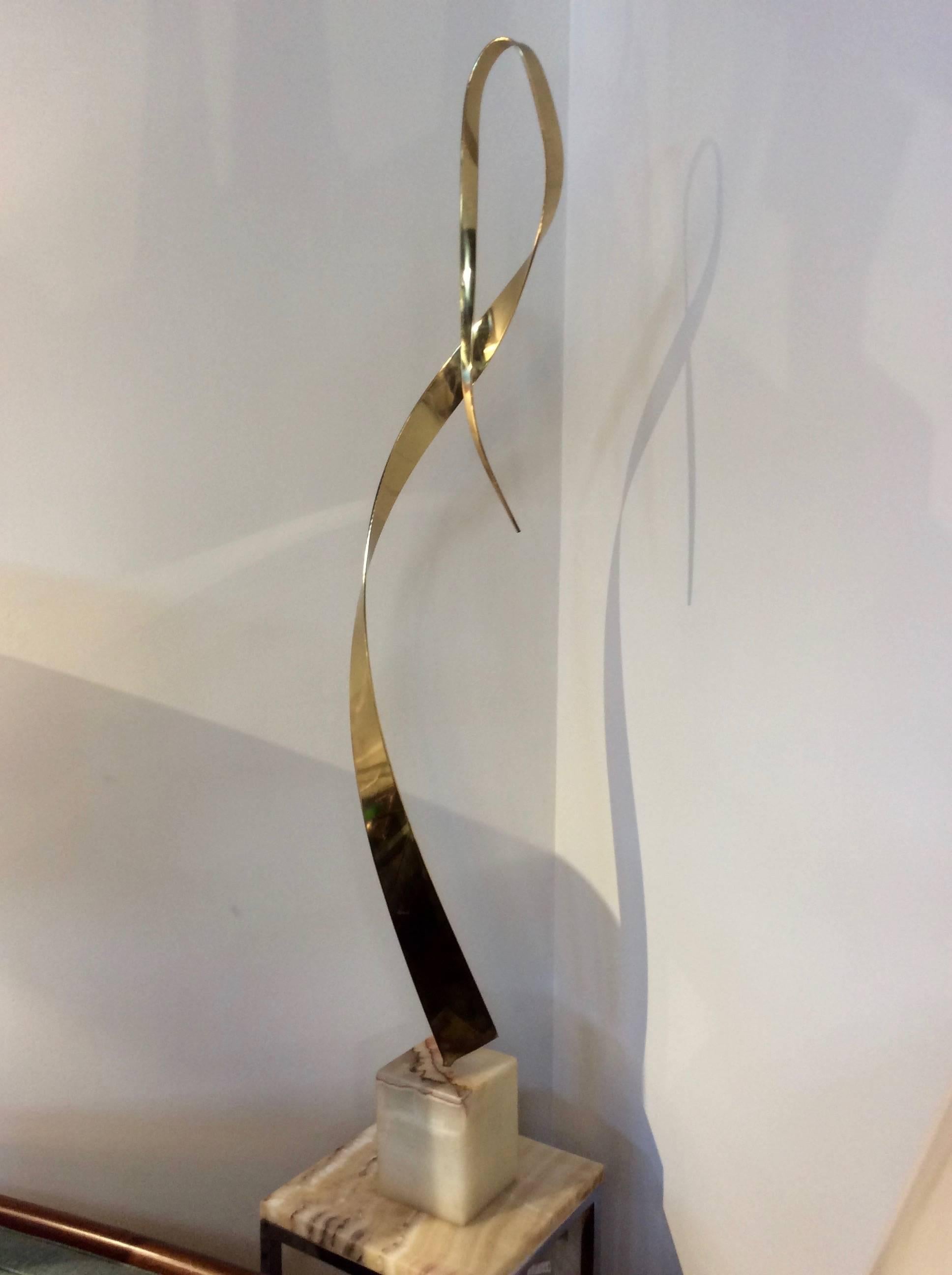 Signed Curtis Jeré Brass Sculpture with Marble Base, for Artisan House 2