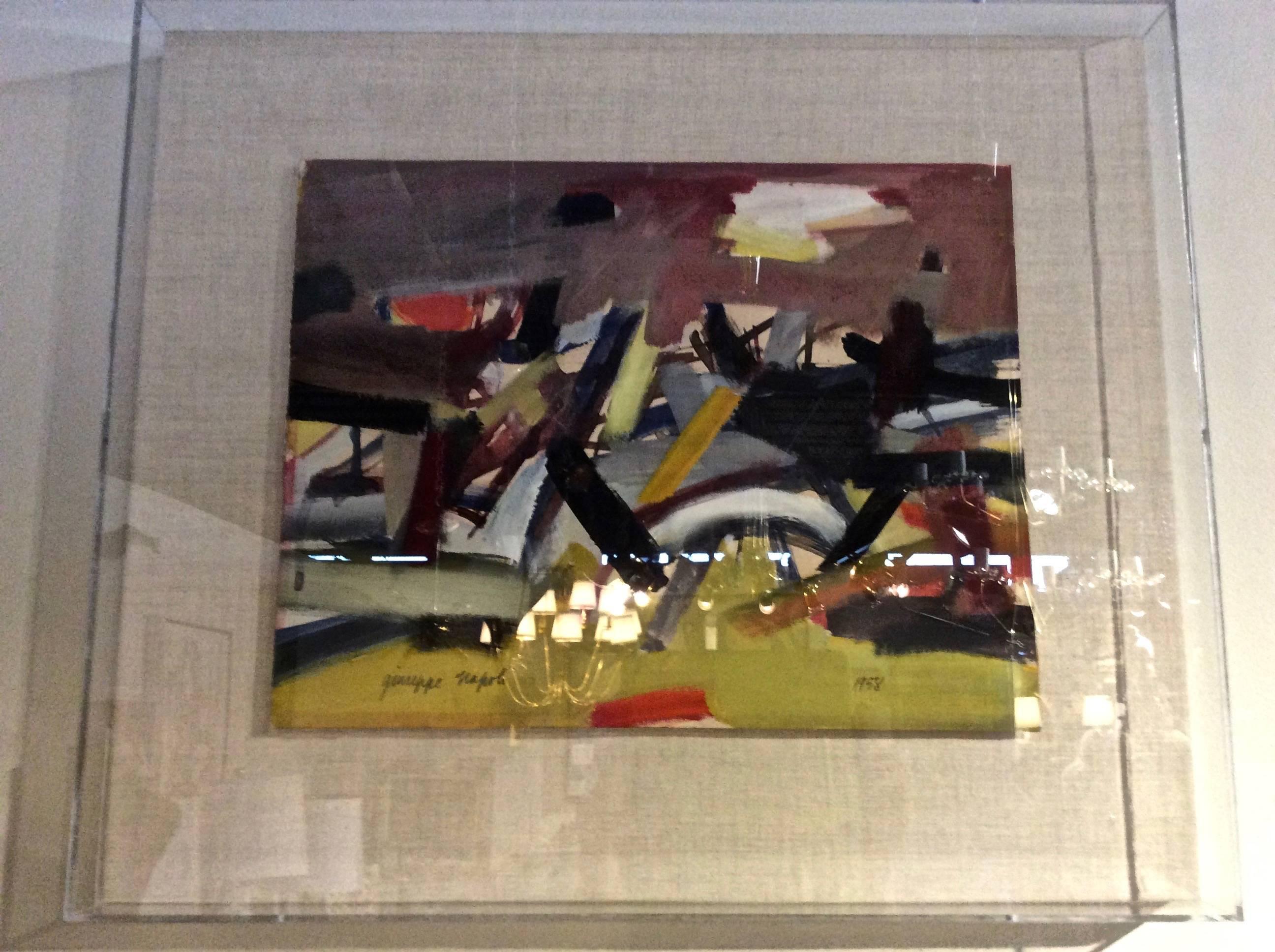 American Mid-Century Modern Abstract Painting Signed by Giuseppe Napoli, Dated 1958 For Sale