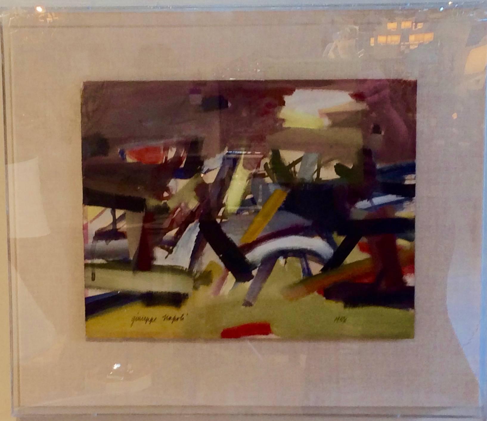 20th Century Mid-Century Modern Abstract Painting Signed by Giuseppe Napoli, Dated 1958 For Sale