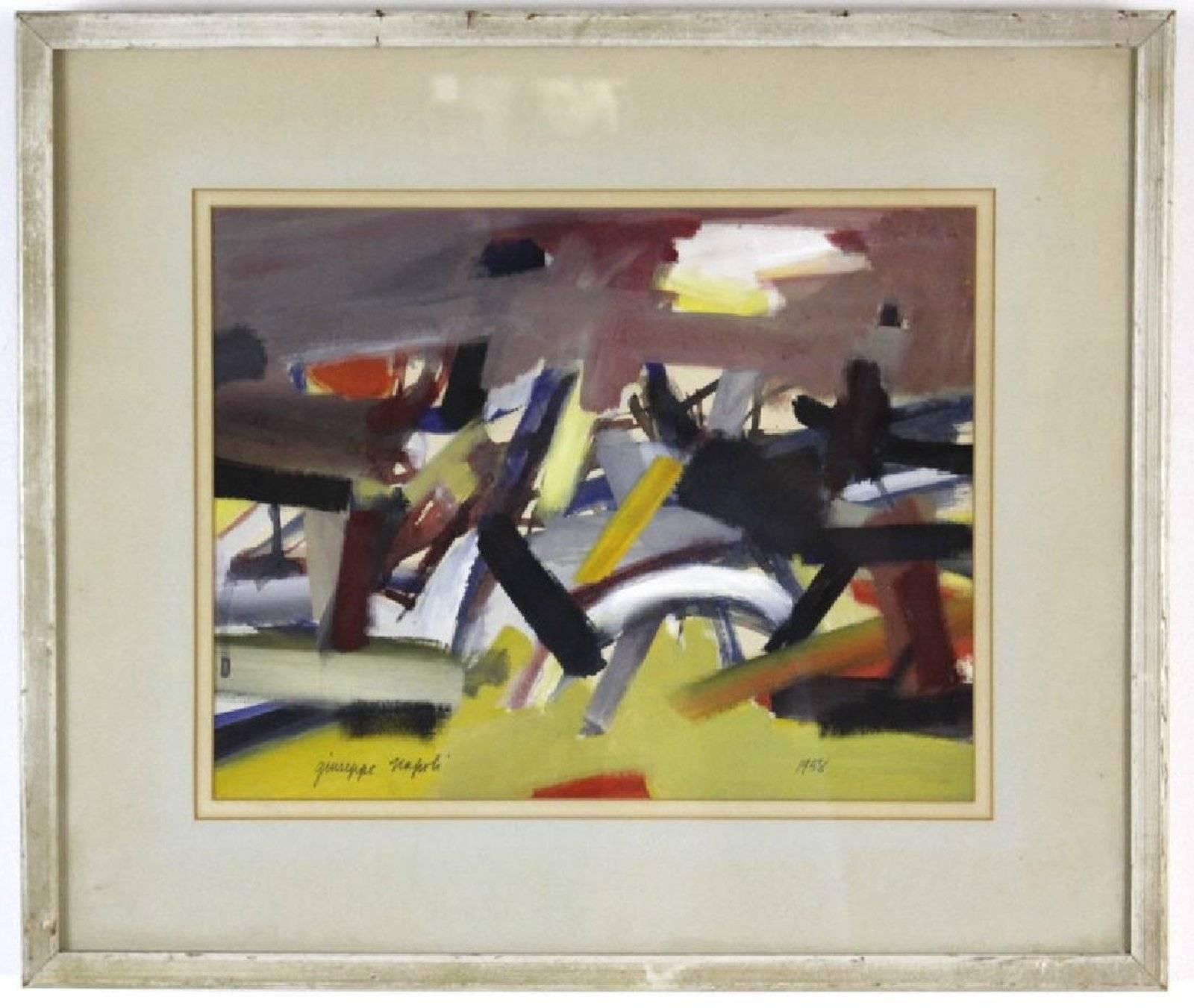 Mid-Century Modern Abstract Painting Signed by Giuseppe Napoli, Dated 1958 For Sale 1