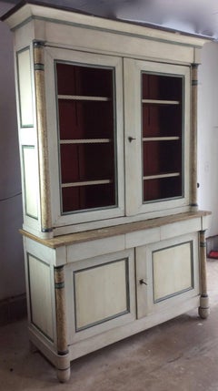 Antique Empire, Two-Piece Painted Pine Armoire Cupboard Cabinet