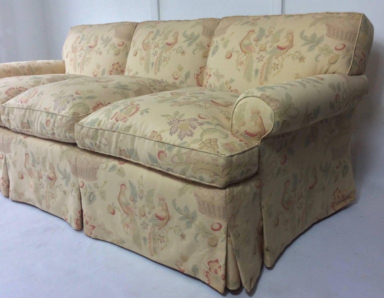 English Style Sofa, Custom Upholstered in Bennison Hand Blocked Linen