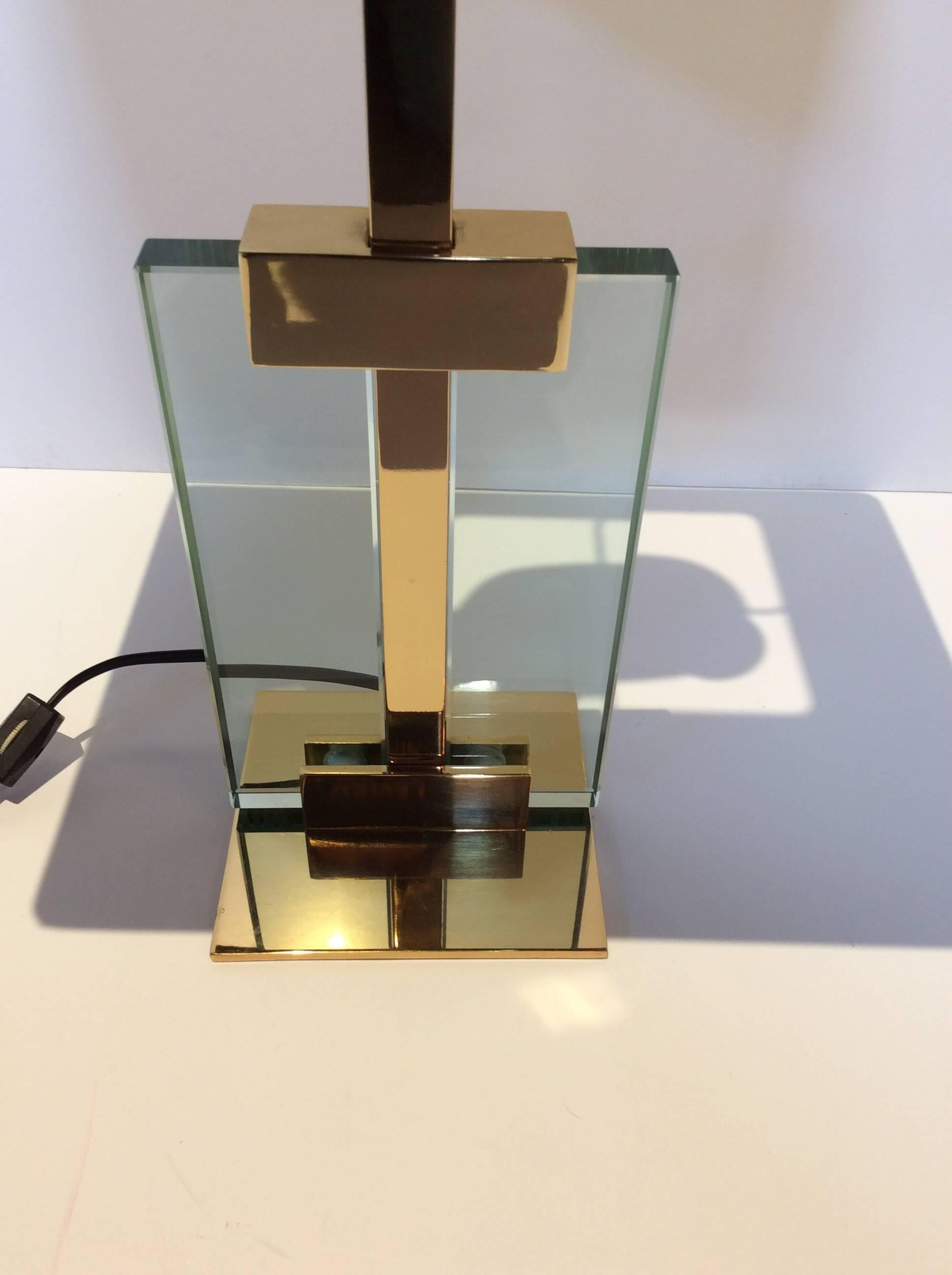 Vintage Brass and Glass Table Lamp, in the Manner of Fontana D'arte In Good Condition In Stamford, CT