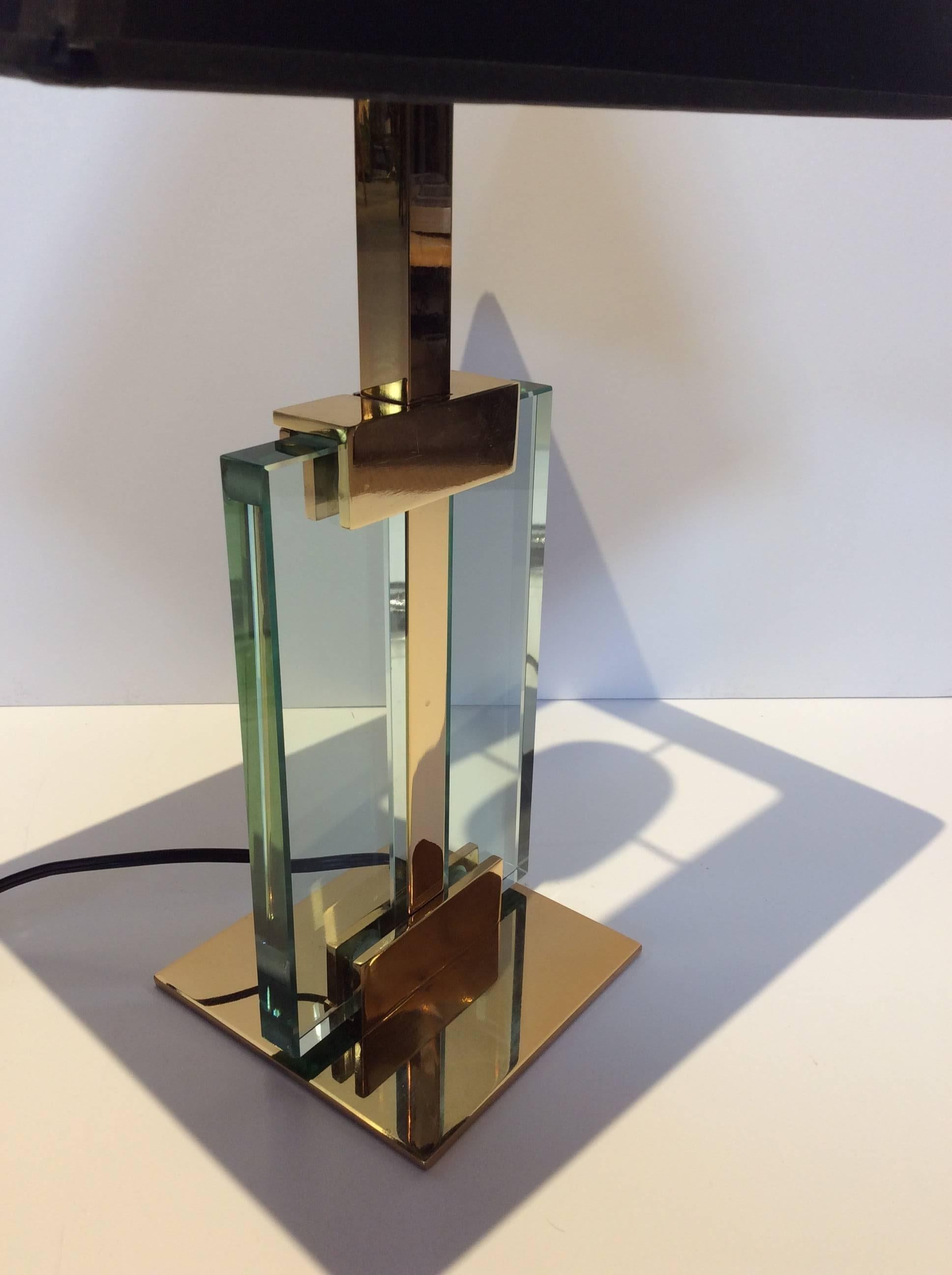 European Vintage Brass and Glass Table Lamp, in the Manner of Fontana D'arte