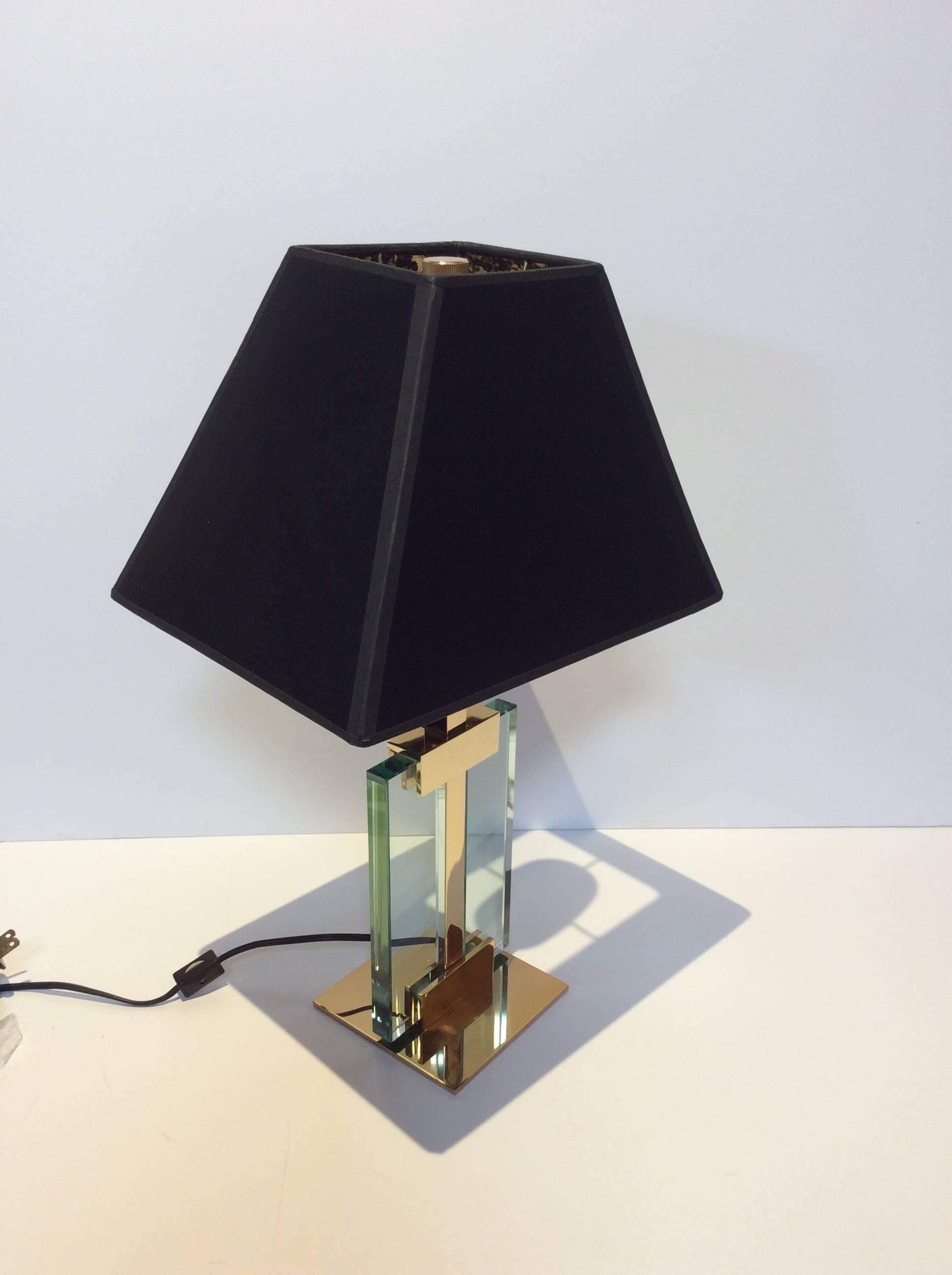 Mid-Century Modern Vintage Brass and Glass Table Lamp, in the Manner of Fontana D'arte