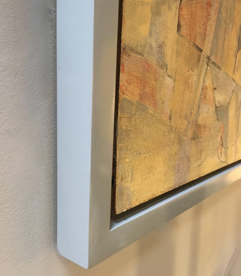 MidCentury Modern Abstract Oil Painting, Floating Wood Frame at