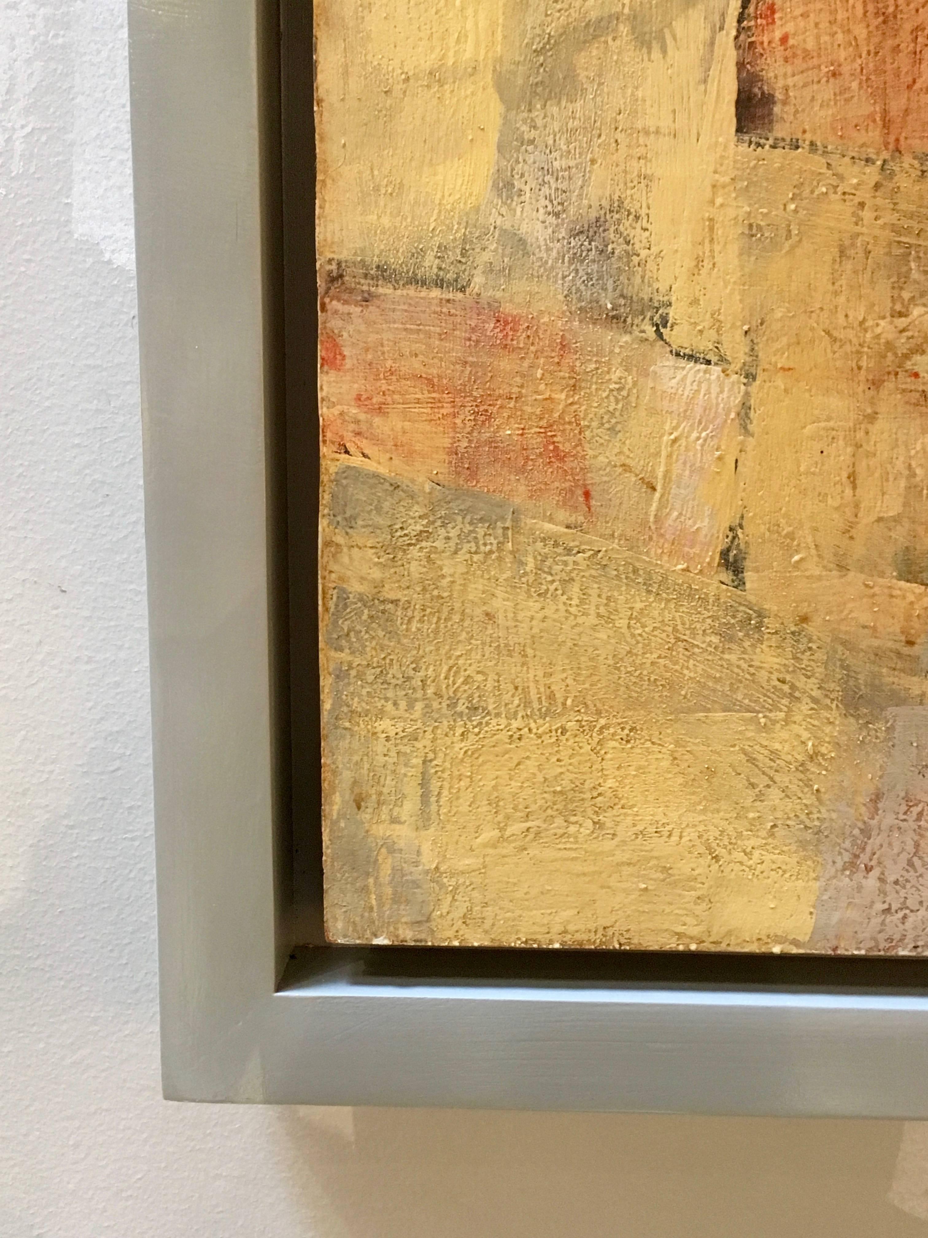 Mid-Century Modern Abstract Oil Painting, Floating Wood Frame In Excellent Condition In Stamford, CT