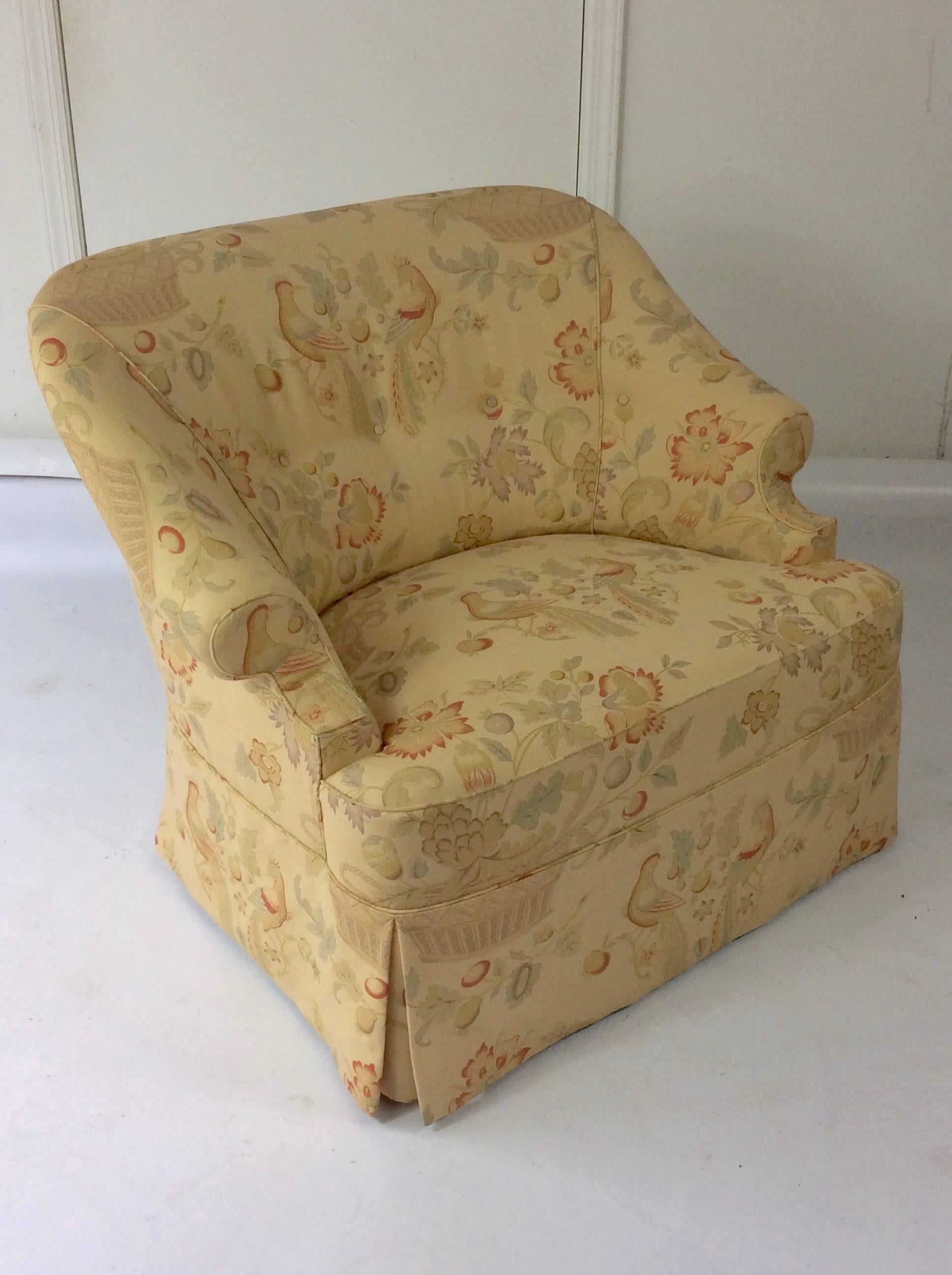 American George Smith Style English Reading Chair, Custom Upholstered in Bennison Linen
