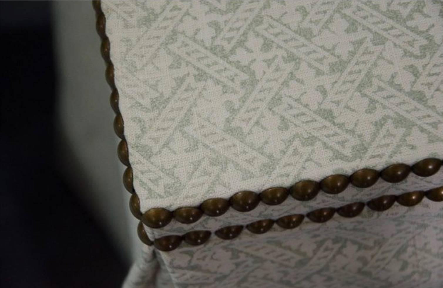 American Custom Skirted Console in Rose Tarlow Linen, with Brass Nailhead Detail