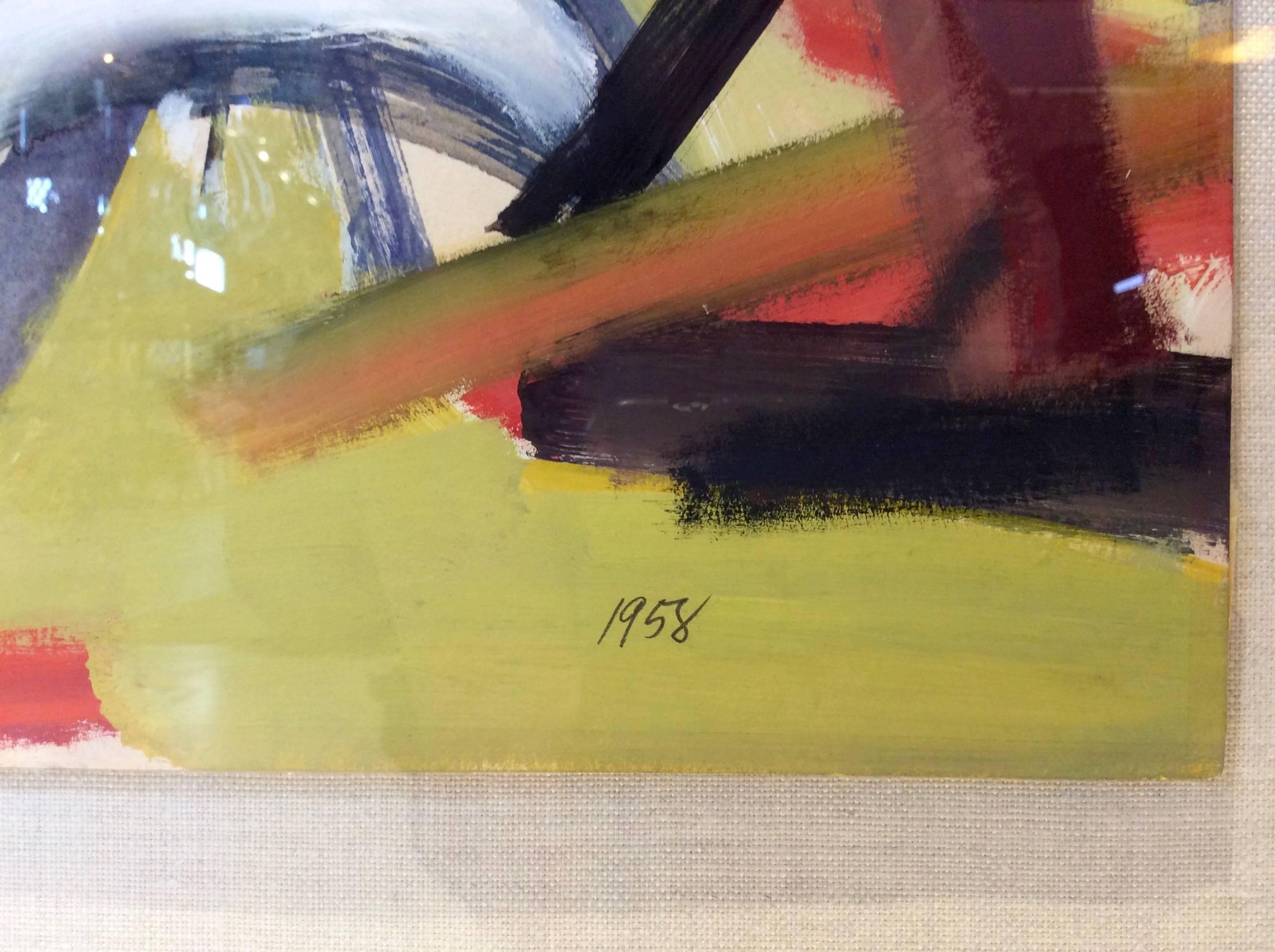 Hand-Painted Midcentury Abstract Painting, Signed by Artist G. Napoli, Dated 1958