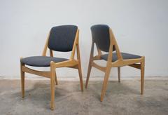 Set of Six Arne Vodder European Oak Dining Chairs in Soap Finish and New Wool