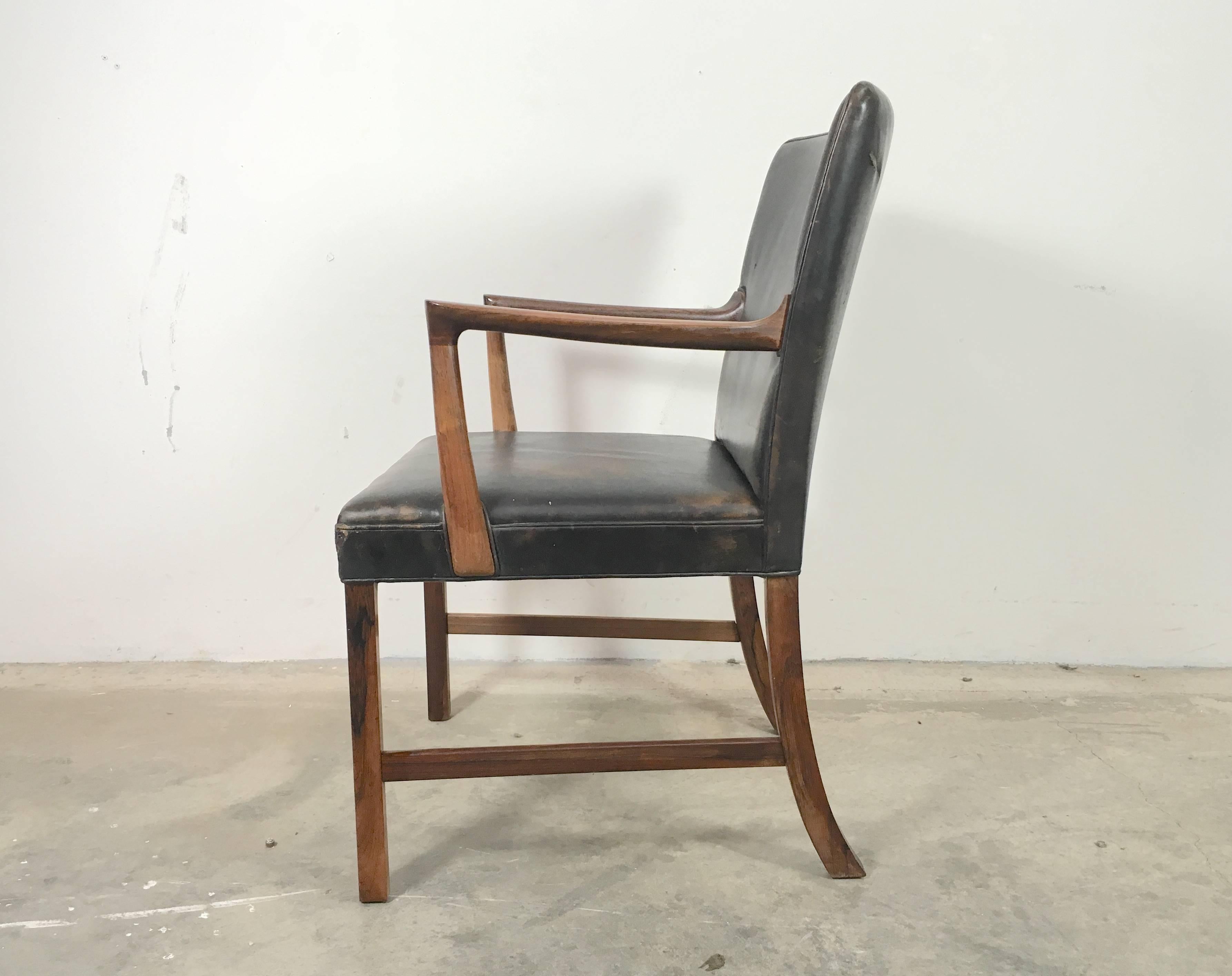 Mid-Century Modern Ole Wanscher for A. J. Iversen Rosewood Armchair with Original Leather For Sale