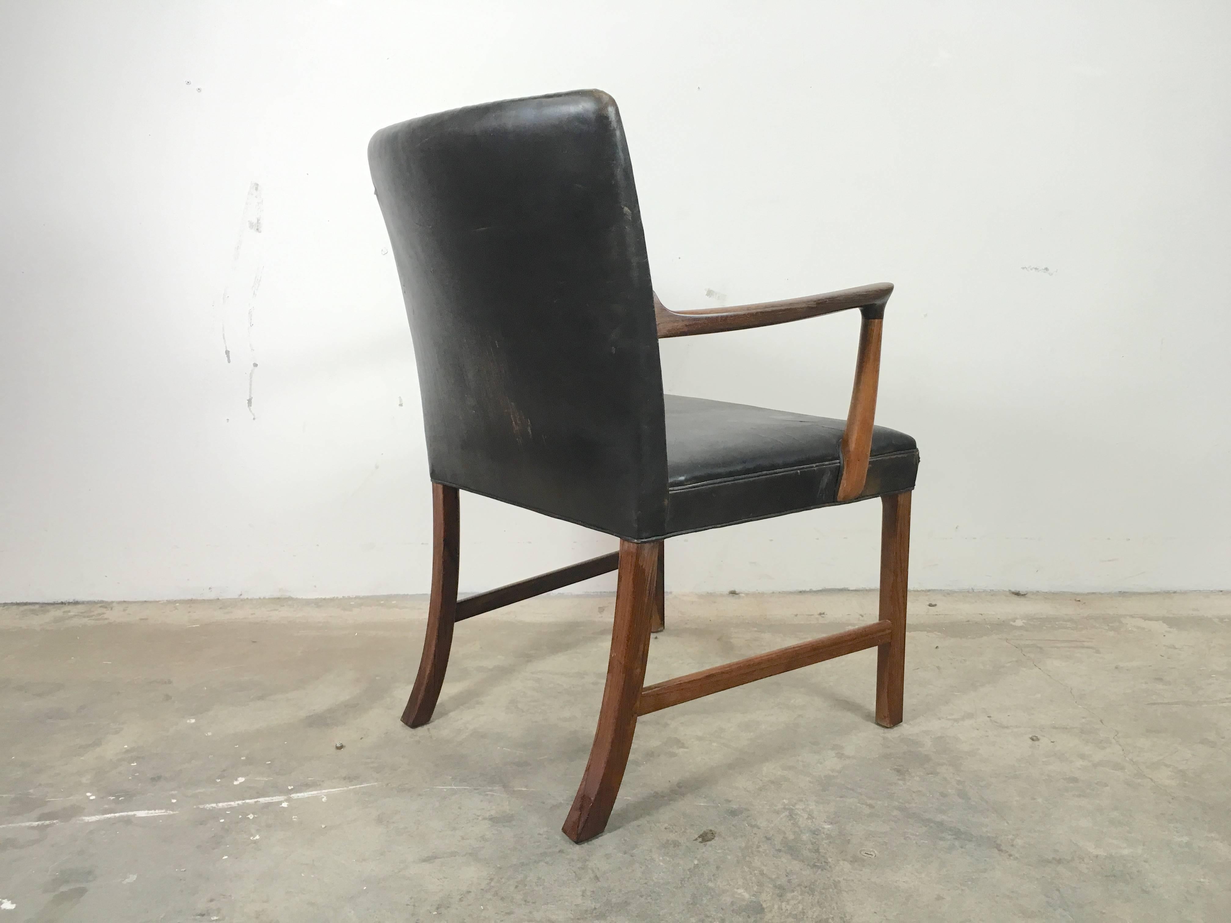 Danish Ole Wanscher for A. J. Iversen Rosewood Armchair with Original Leather For Sale