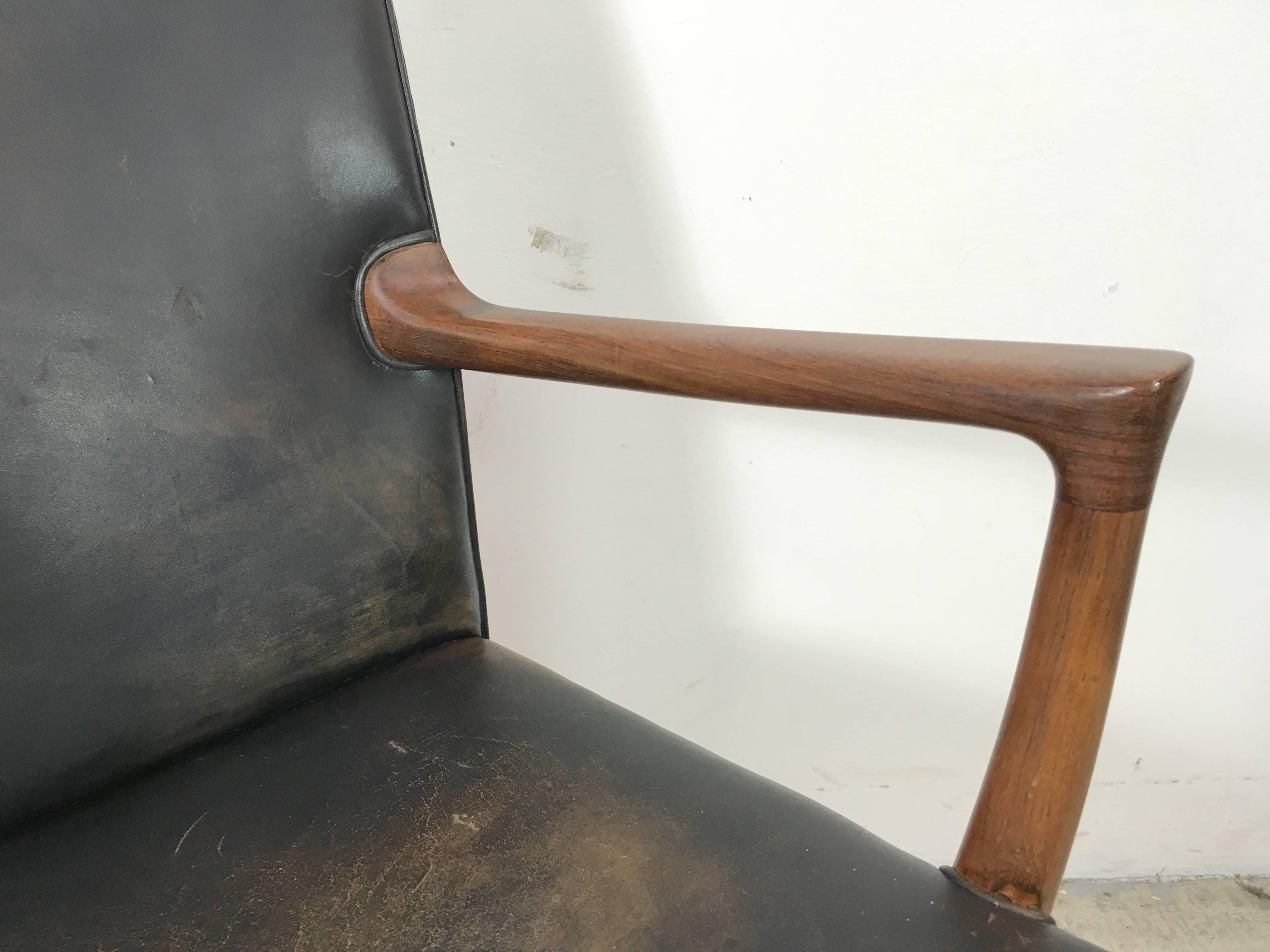Ole Wanscher for A. J. Iversen Rosewood Armchair with Original Leather In Distressed Condition For Sale In Melbourne, Victoria