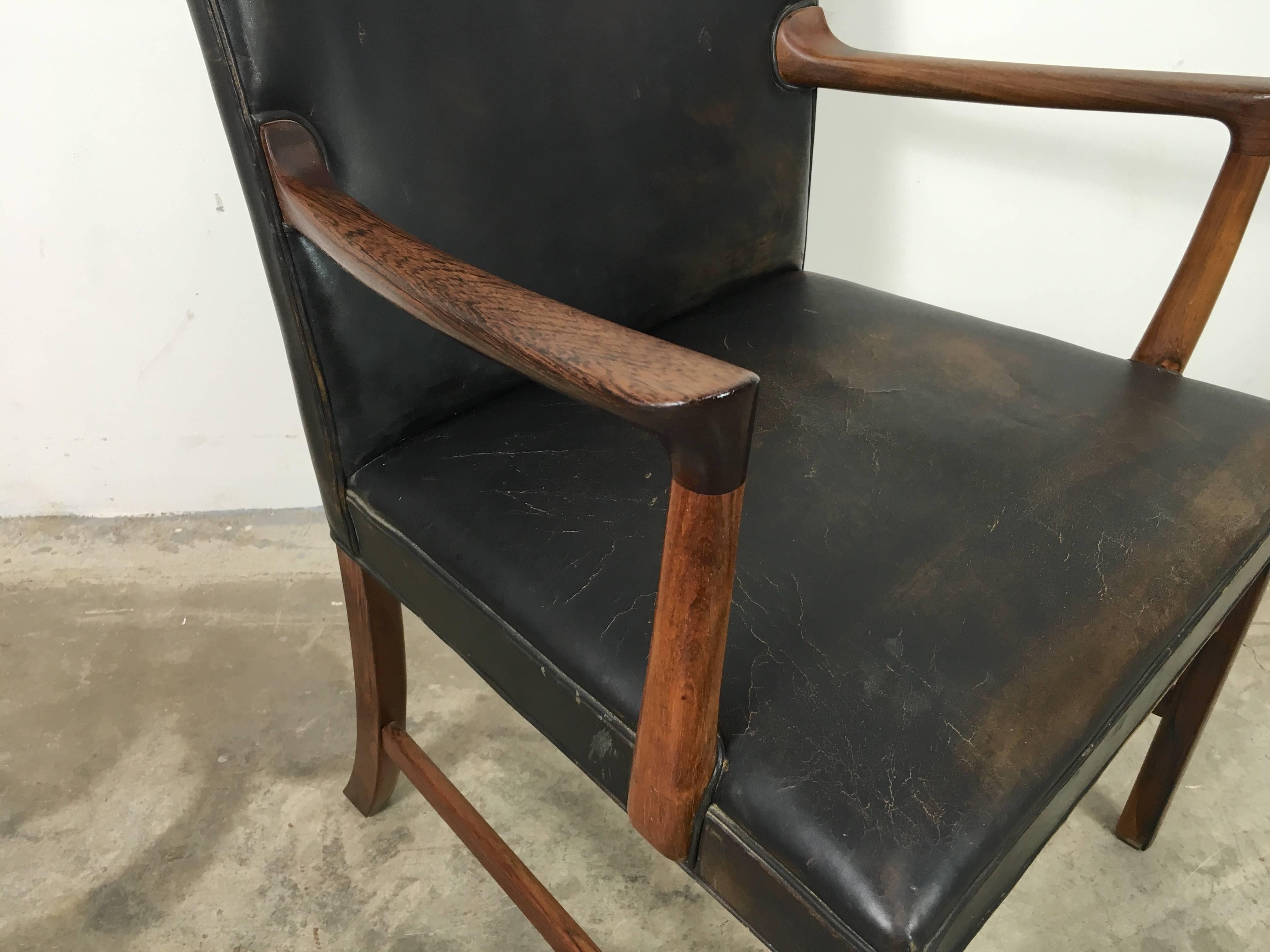 20th Century Ole Wanscher for A. J. Iversen Rosewood Armchair with Original Leather For Sale