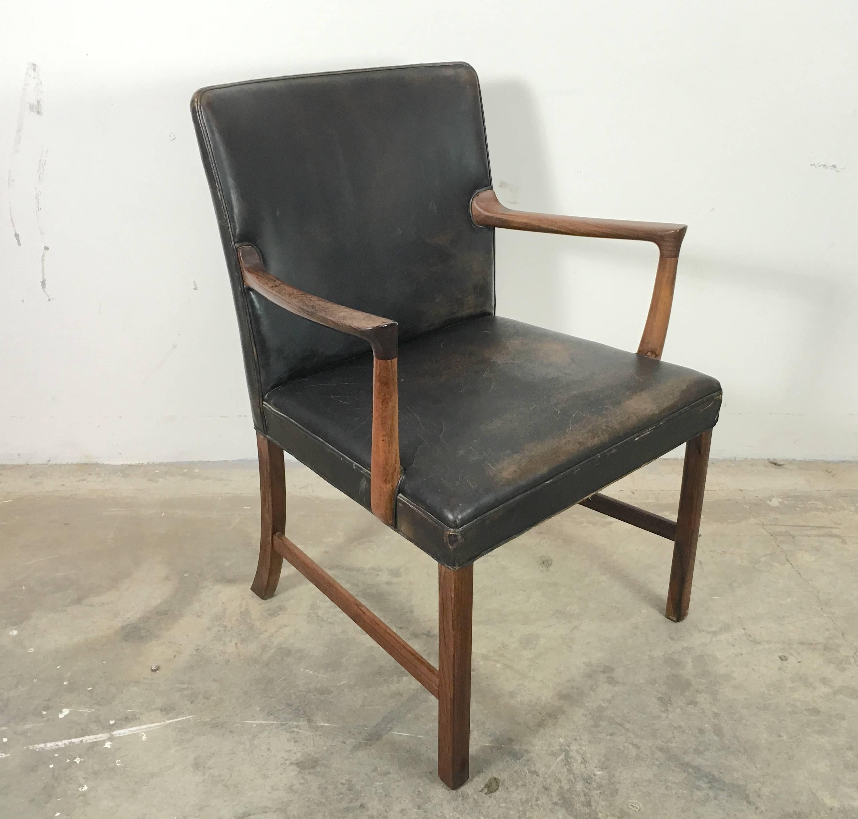Ole Wanscher for A. J. Iversen Rosewood Armchair with Original Leather For Sale 1
