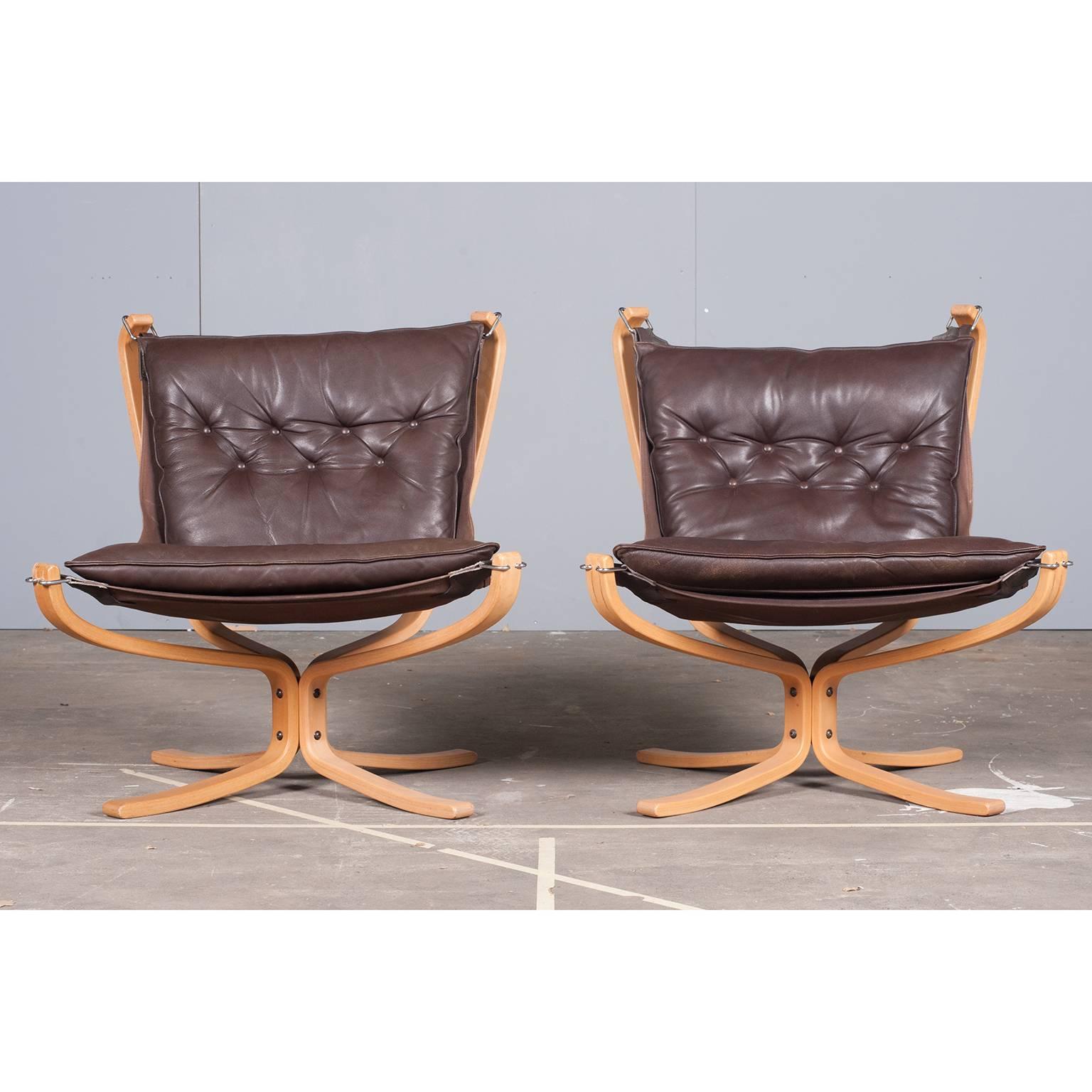 Late 20th Century Norwegian Falcon Chair in Chocolate Brown Leather by Sigurd Ressel, 1971 For Sale