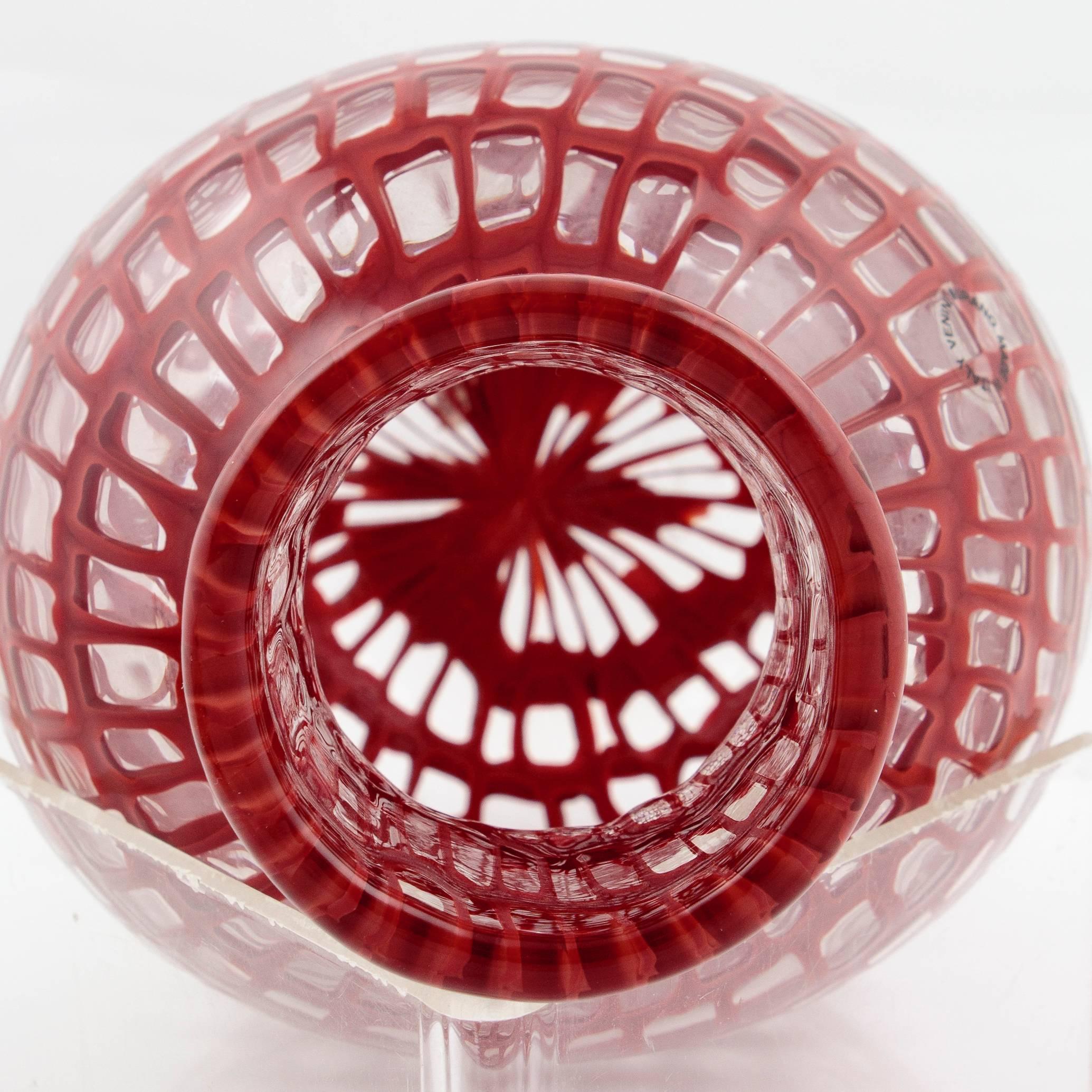 Italian Venini Red Overlaid Glass Vase, circa 2002