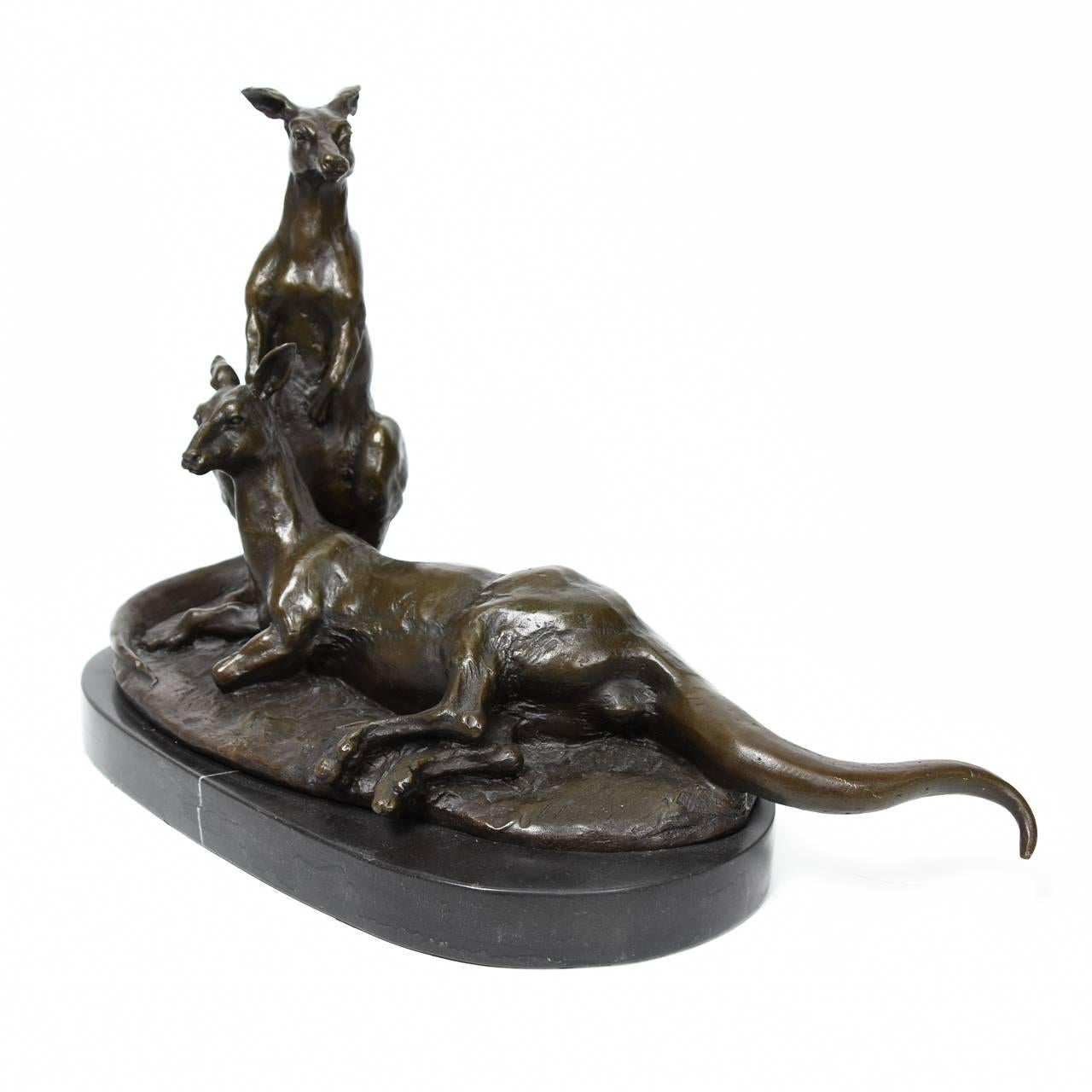 Bronze of a pair of Kangaroos, circa 2000
Kangaroos are seated in a relaxed pose on a marble base.
 