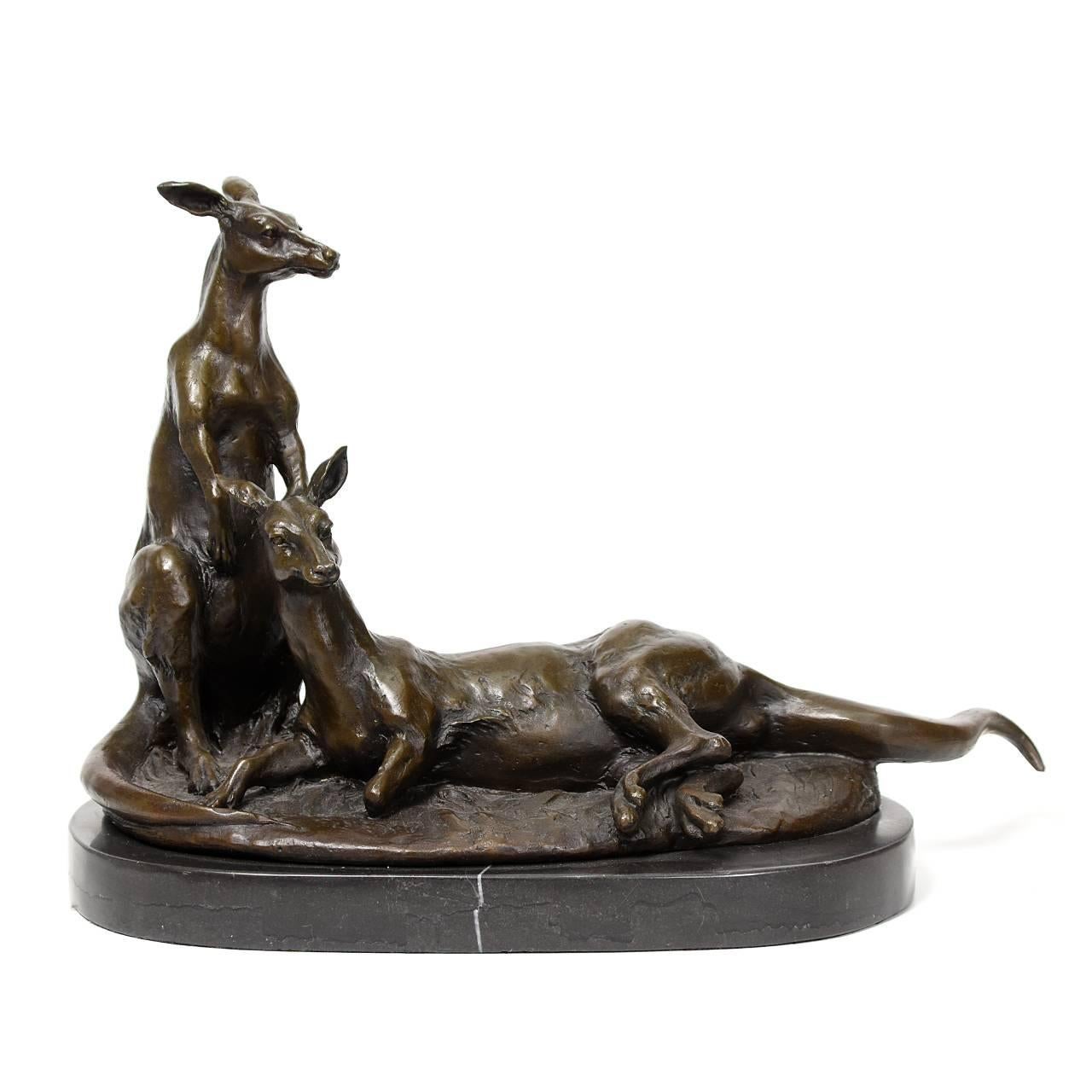 Cast Pair of Bronze Kangaroo Sculptures, circa 2000 For Sale
