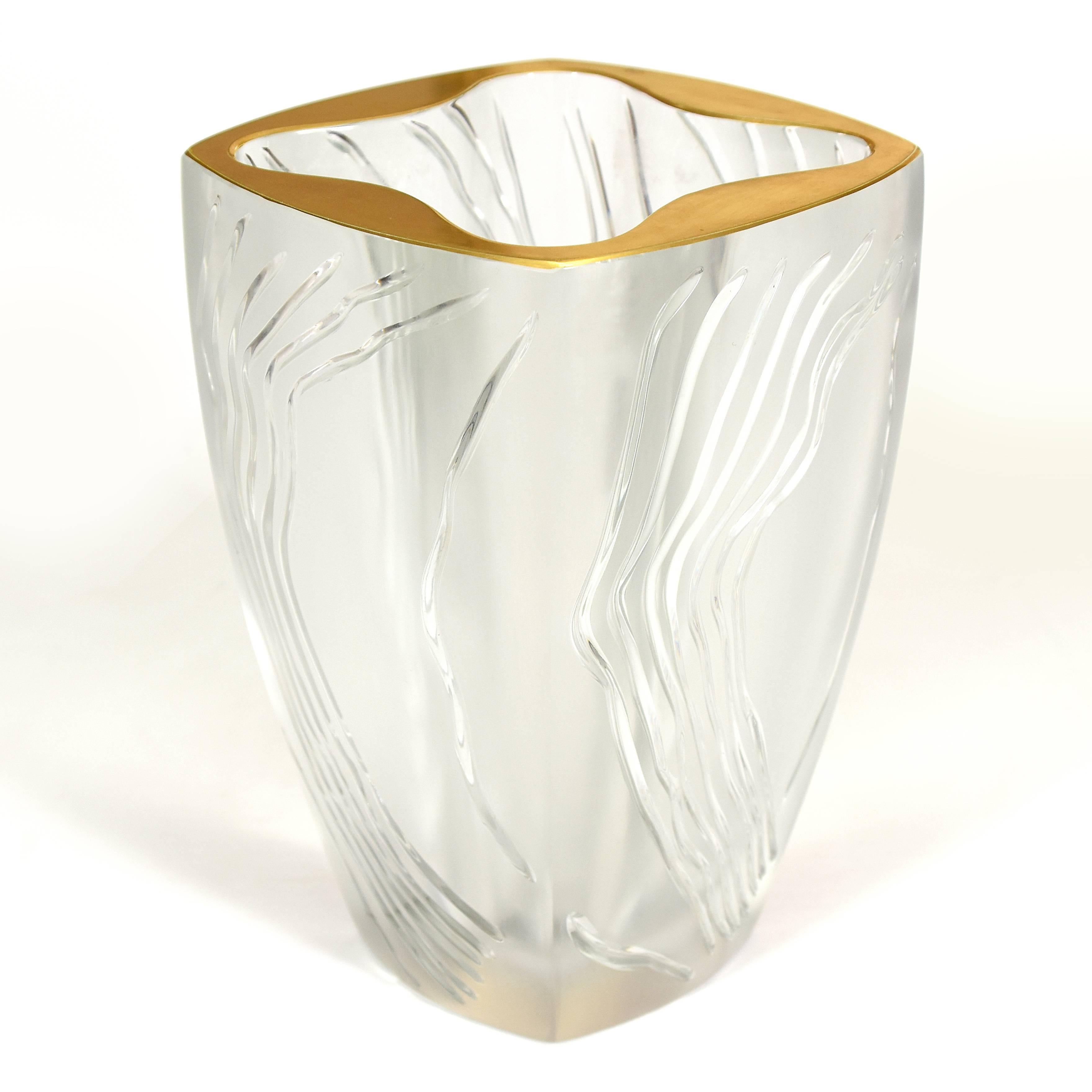 Modern Lalique Limited Edition 'Yasna' Vase with a Gold Detail, circa 2000 For Sale