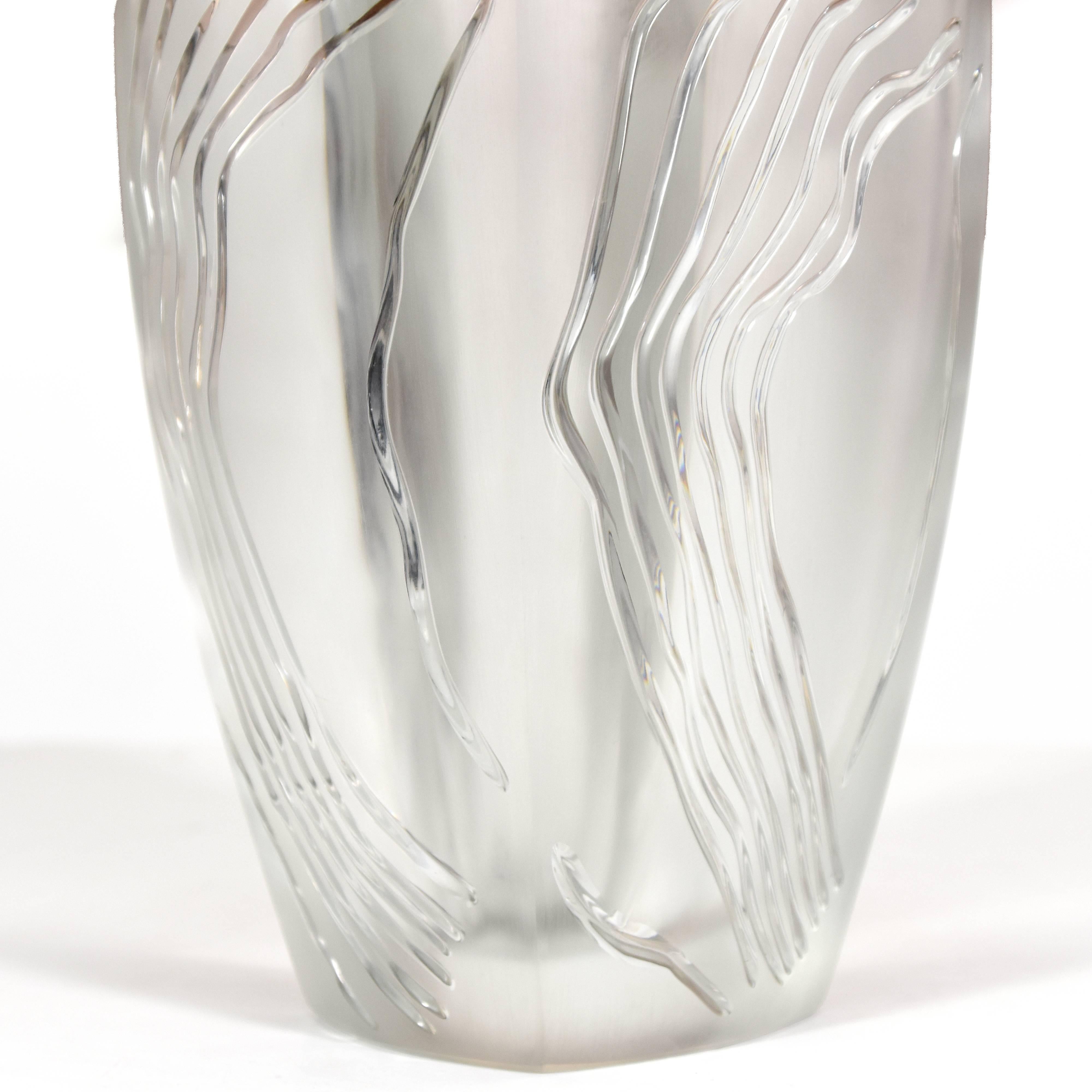 Molded Lalique Limited Edition 'Yasna' Vase with a Gold Detail, circa 2000 For Sale