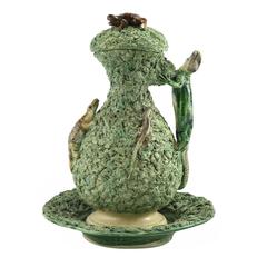 Palissy Ware Jug and Bowl with Nature Scene