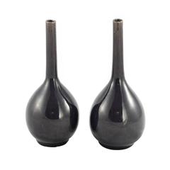 Pair of 18th Century Qianlong Aubergine Bottle Vases