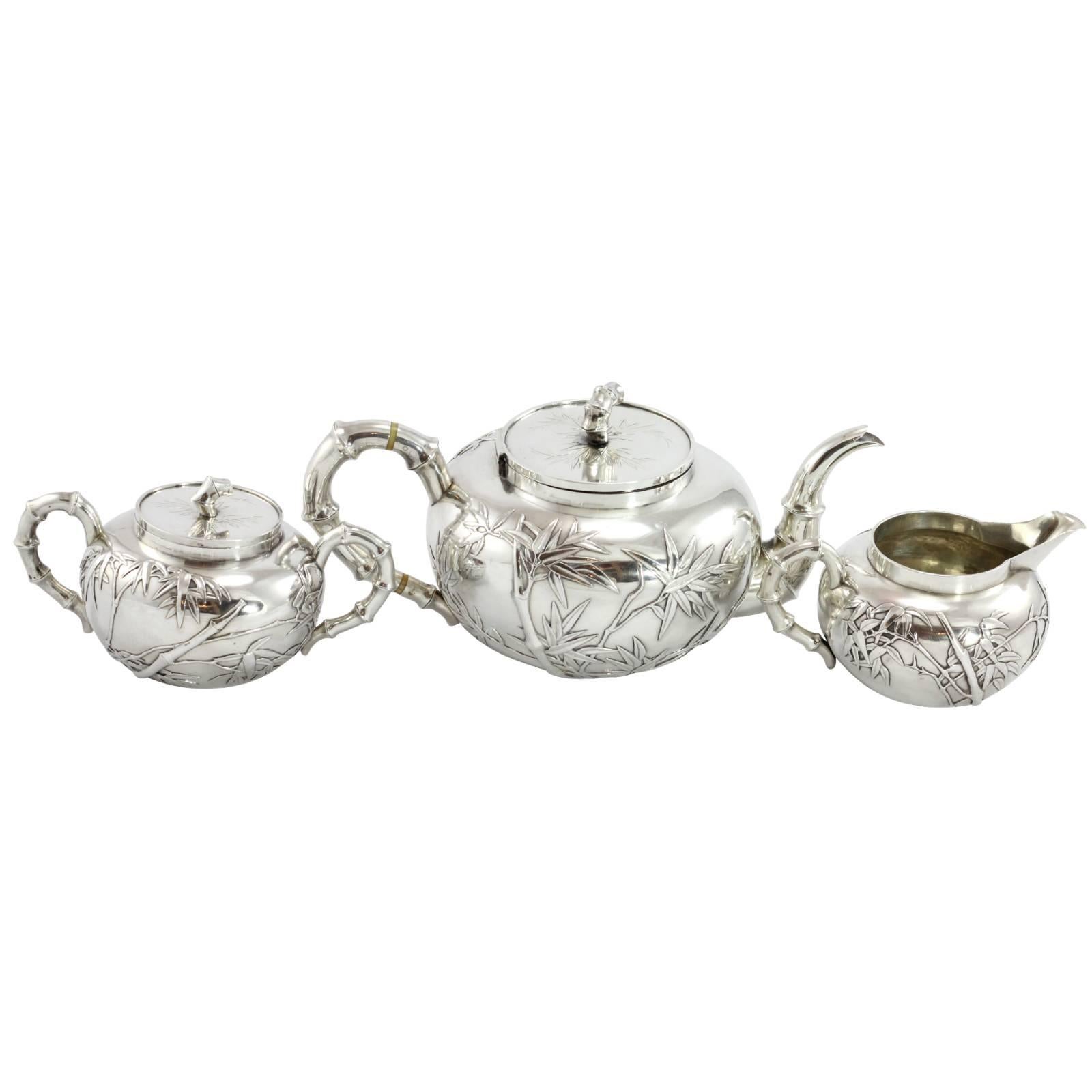Early 20th Century 3 Piece Chinese Export Silver Tea Set by Wang Hing