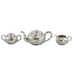 Early 20th Century 3 Piece Chinese Export Silver Tea Set by Wang Hing