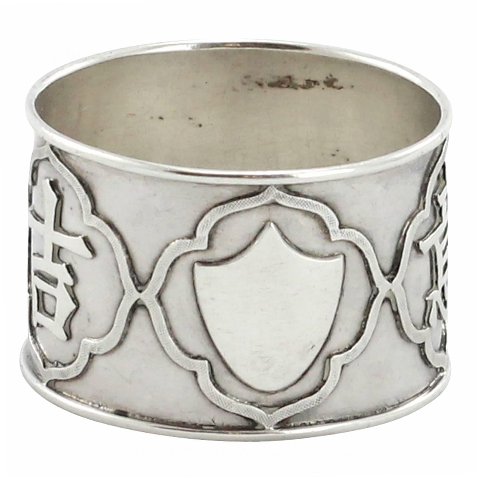 Chinese Qing Dynasty Export Silver Napkin Ring by Woshing