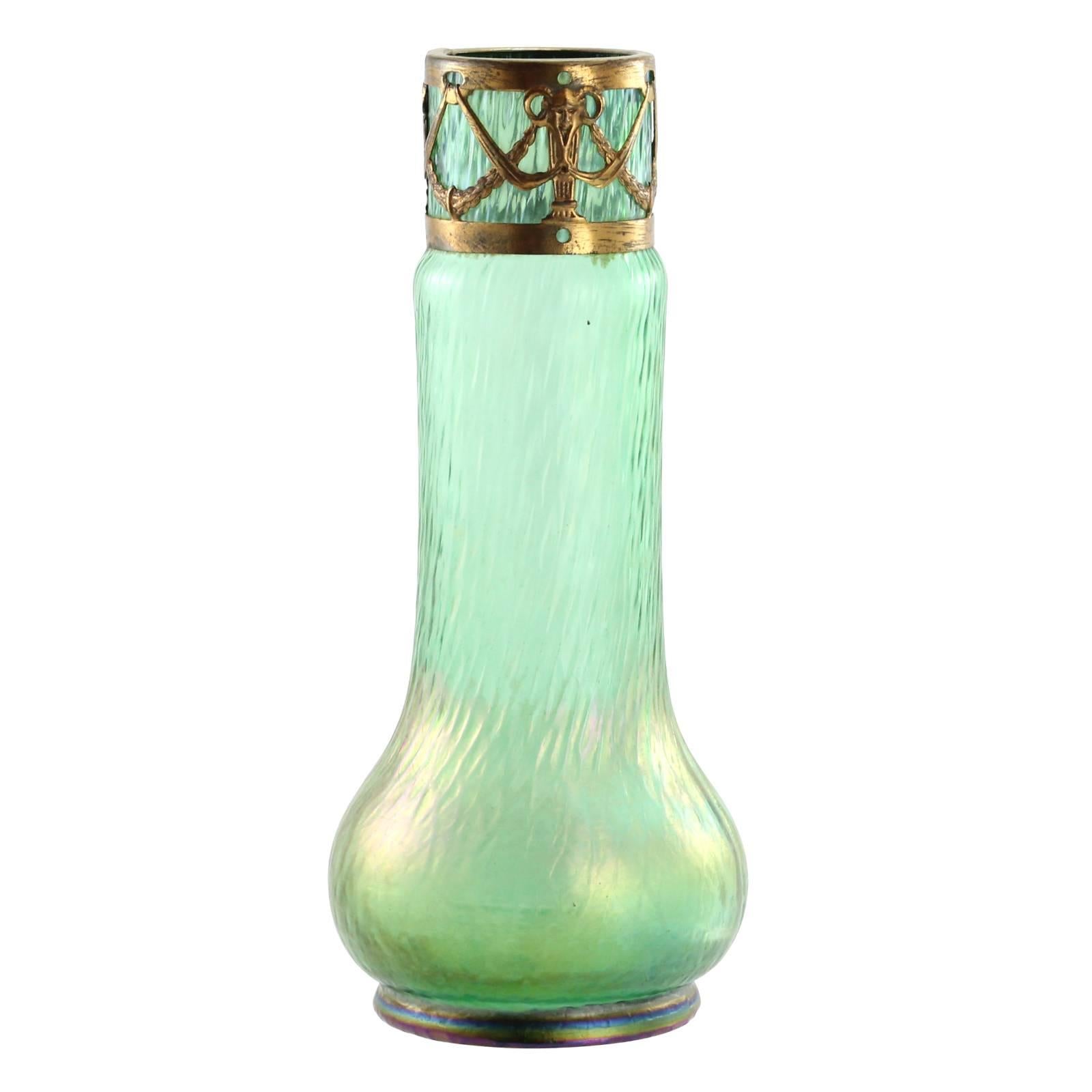 Late 19th Century Art Nouveau Iridescent Martele Glass Vase by Carl Stölzle For Sale
